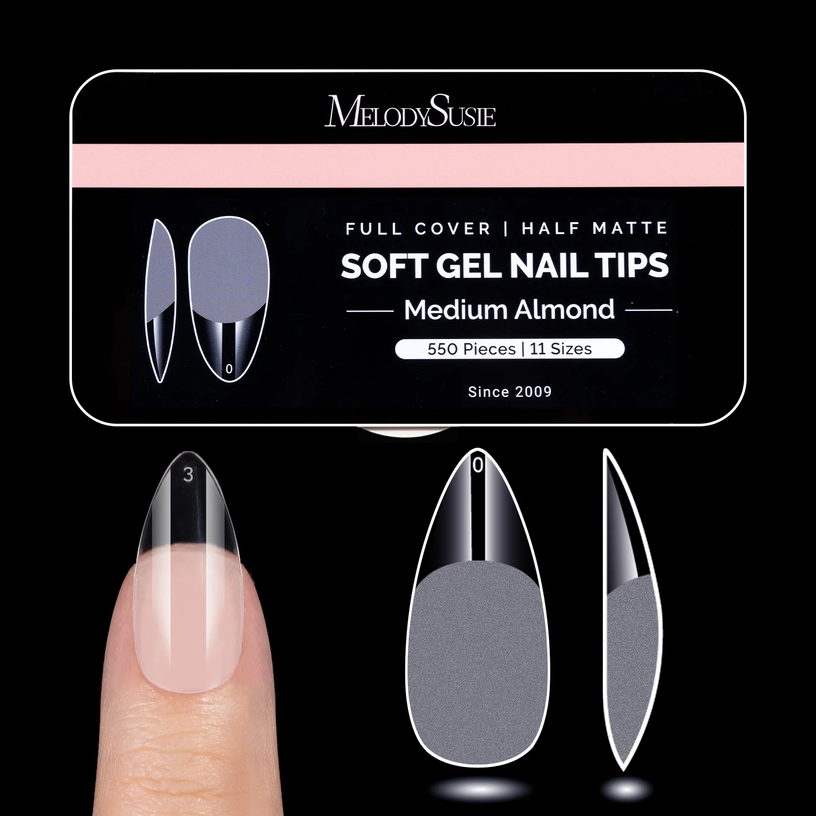 Half Matte Pre-Shaped Acrylic Nail Extension Tips in 12 Sizes