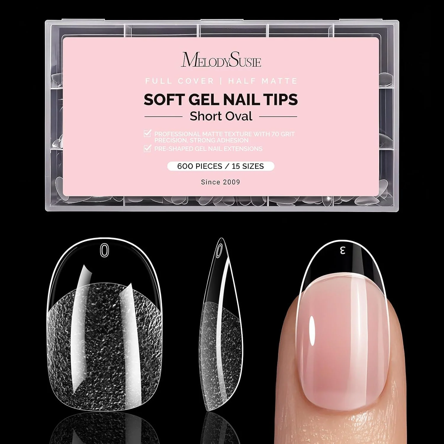 600Pcs Half Matte Clear Acrylic Full Cover Nail Tips with 12-15 Sizes