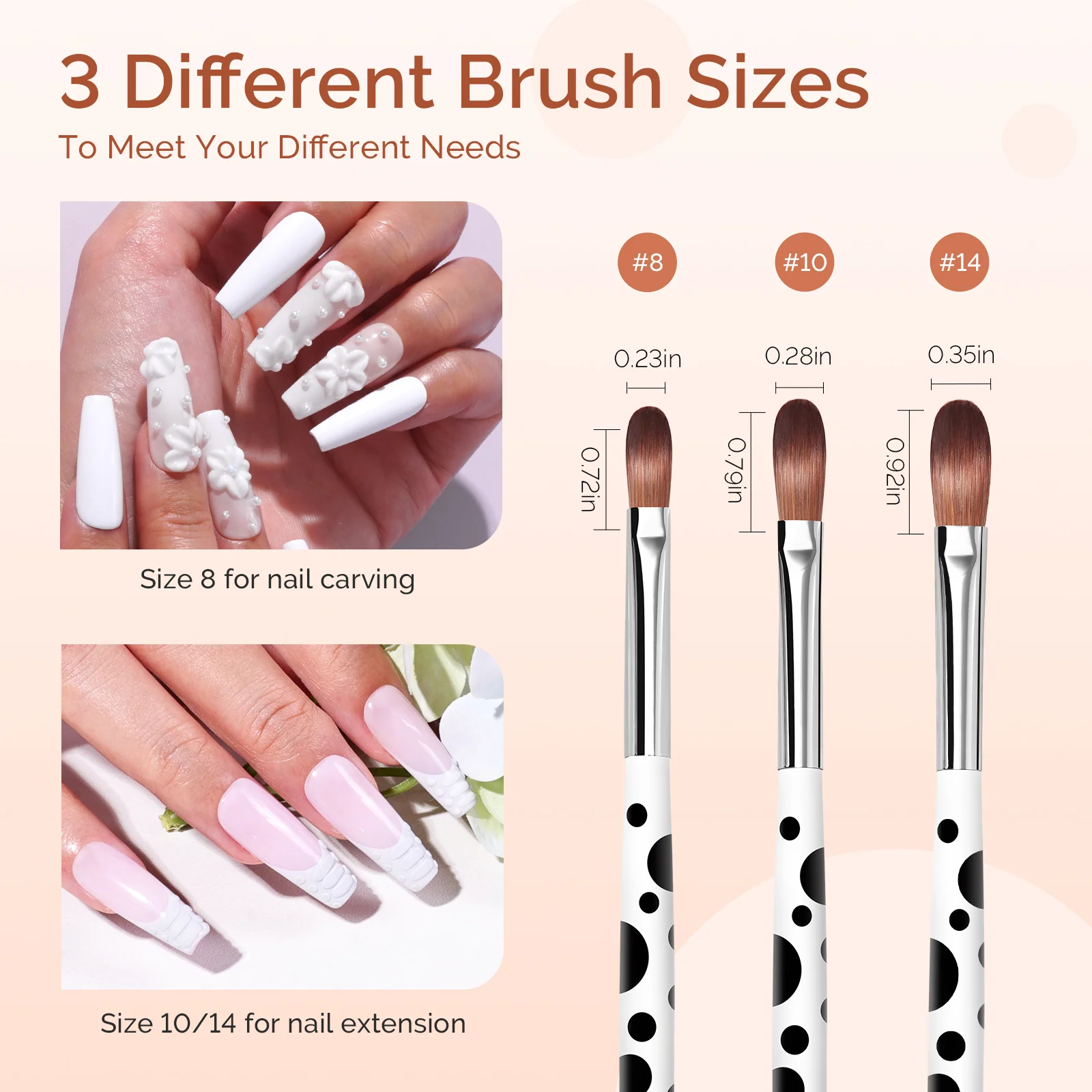 Acrylic Nail Brush Set 3Pcs in White for Acrylic Manicures