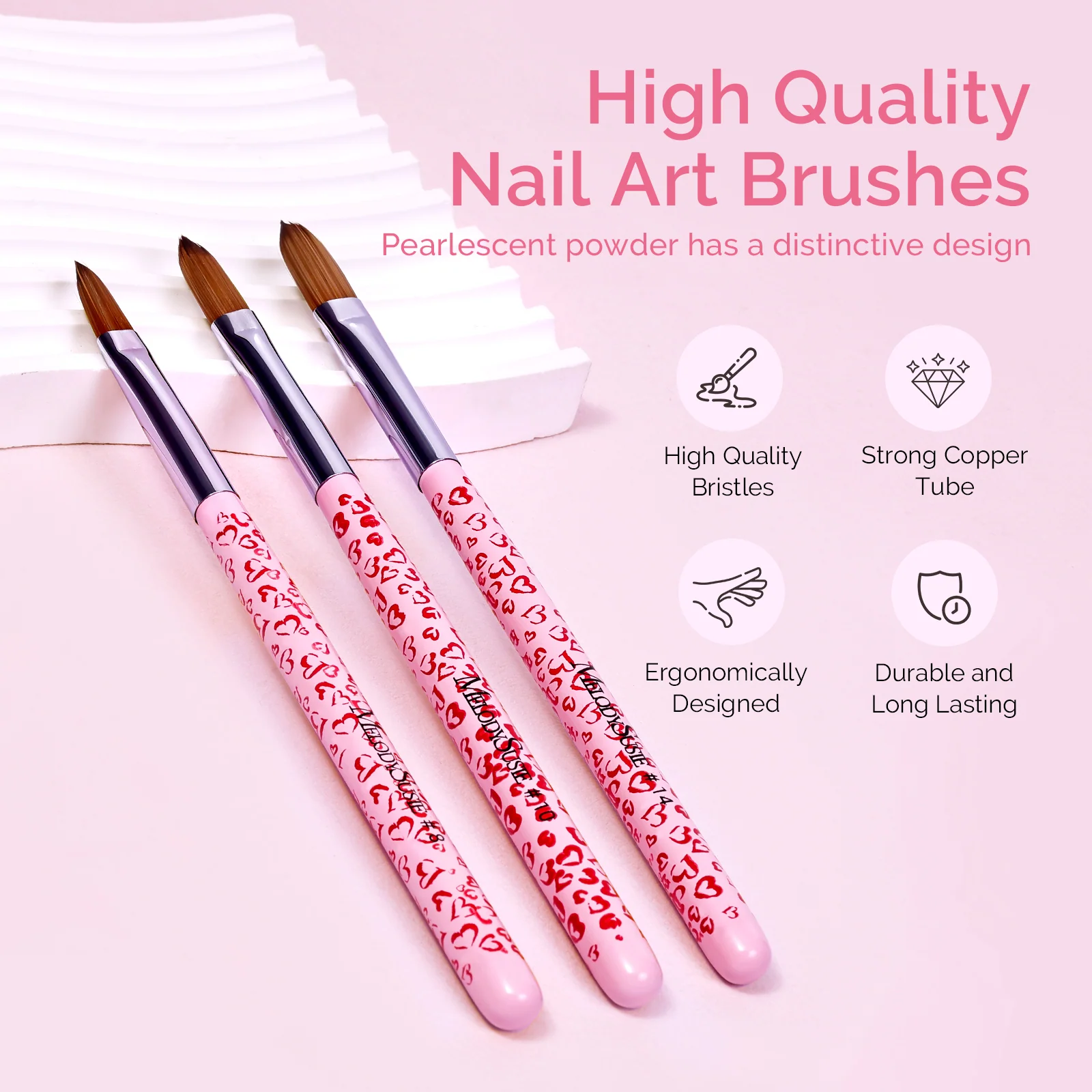 3Pcs Acrylic Nail Brush Set in Pink for Gel and Acrylic Work
