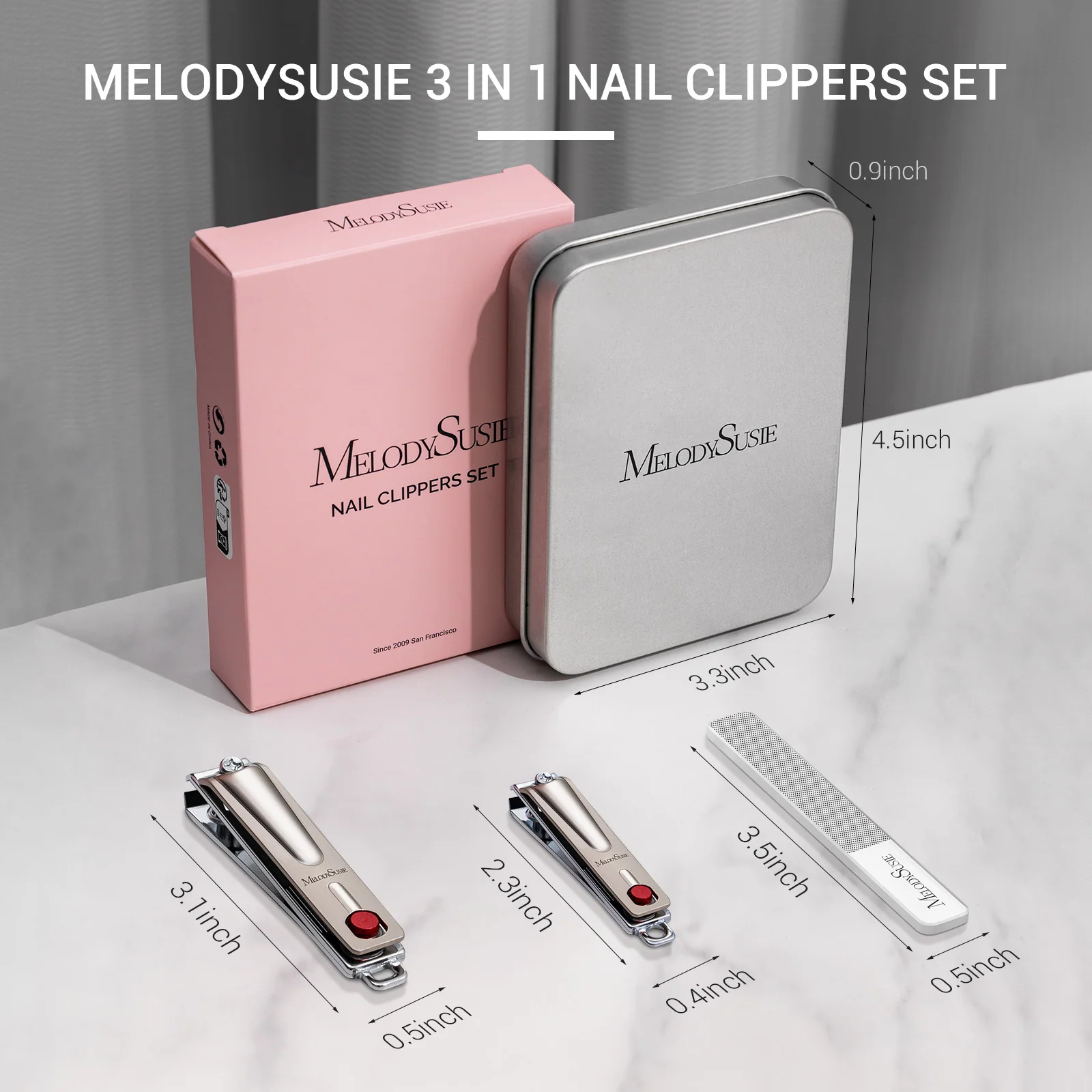 Melodysusie Stainless Steel Nail Clippers 3 in 1 Kit in Champagne