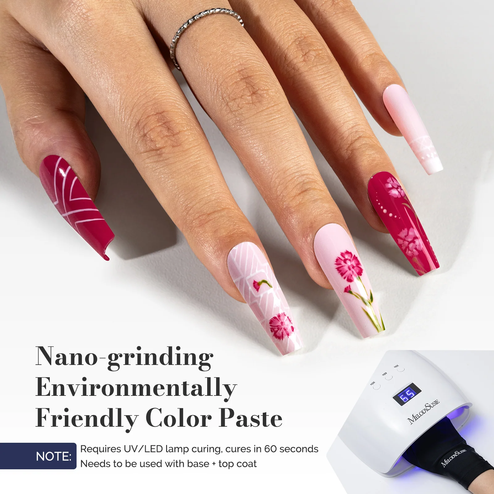 LED/UV Nail Lamps & Nail Drill Bits | MelodySusie HEMA-Free & HPMA-Free & TPO-Free 甲油胶 2支 Raspberry Red&Light Pink-P13+P22