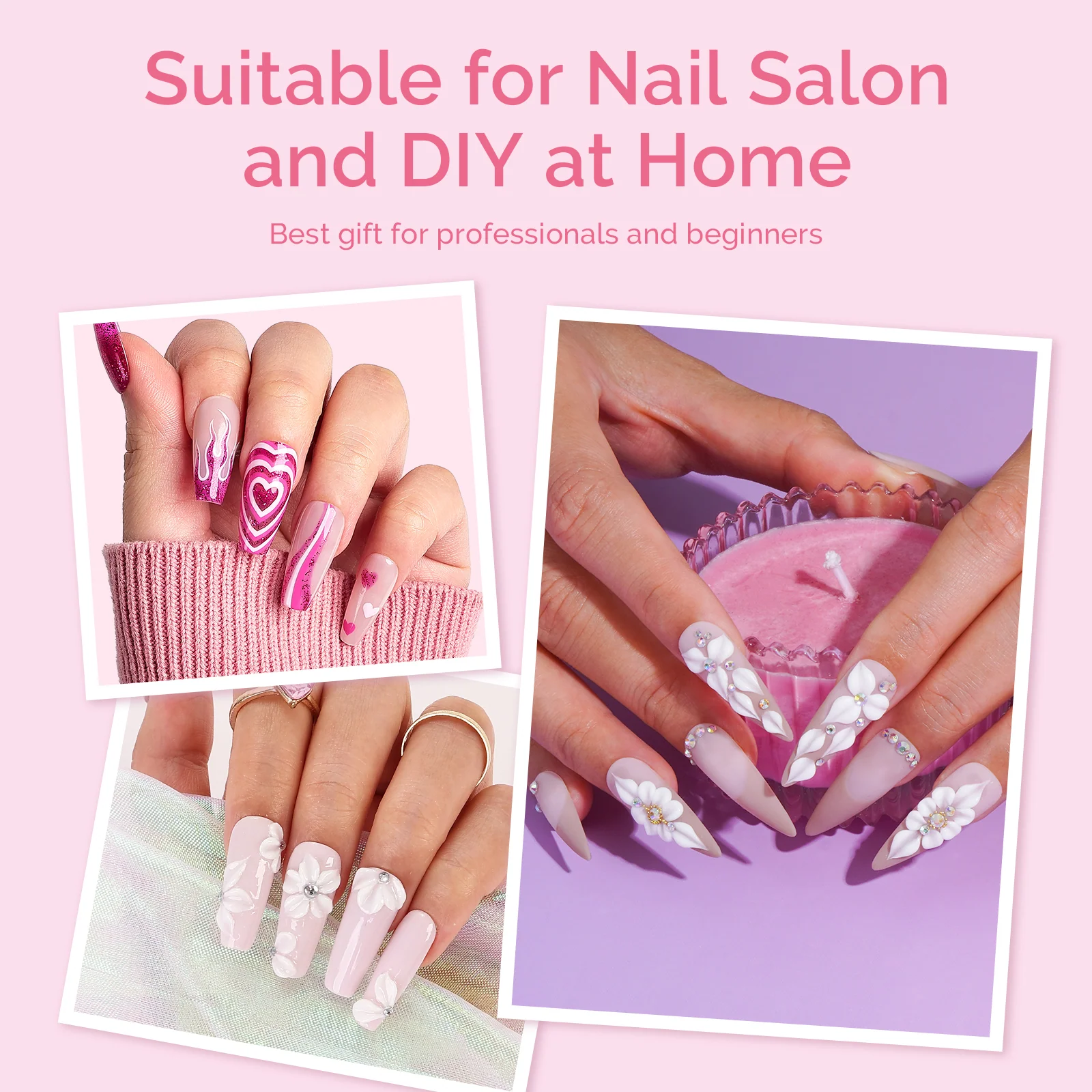 3Pcs Acrylic Nail Brush Set in Pink for Gel and Acrylic Work