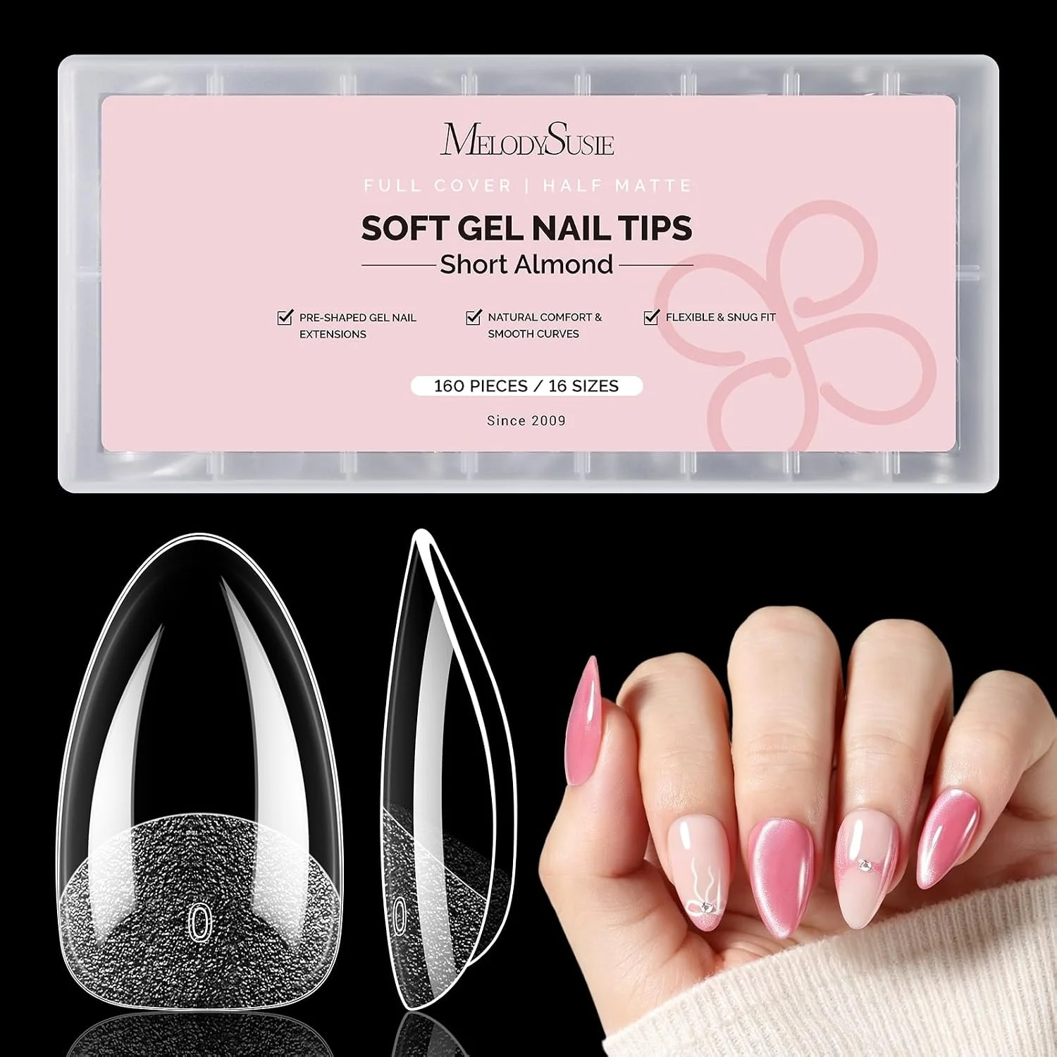 160Pcs Half Matte Clear Acrylic Full Cover Nail Tips, 16 Sizes