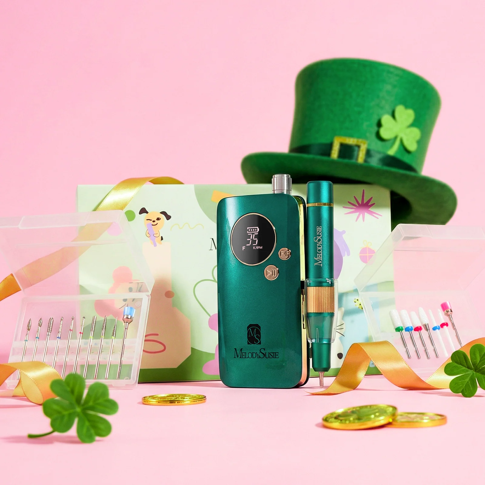 St. Patrick's Day SM200F Nail Drill Gift Box for Salons and Home Manicures