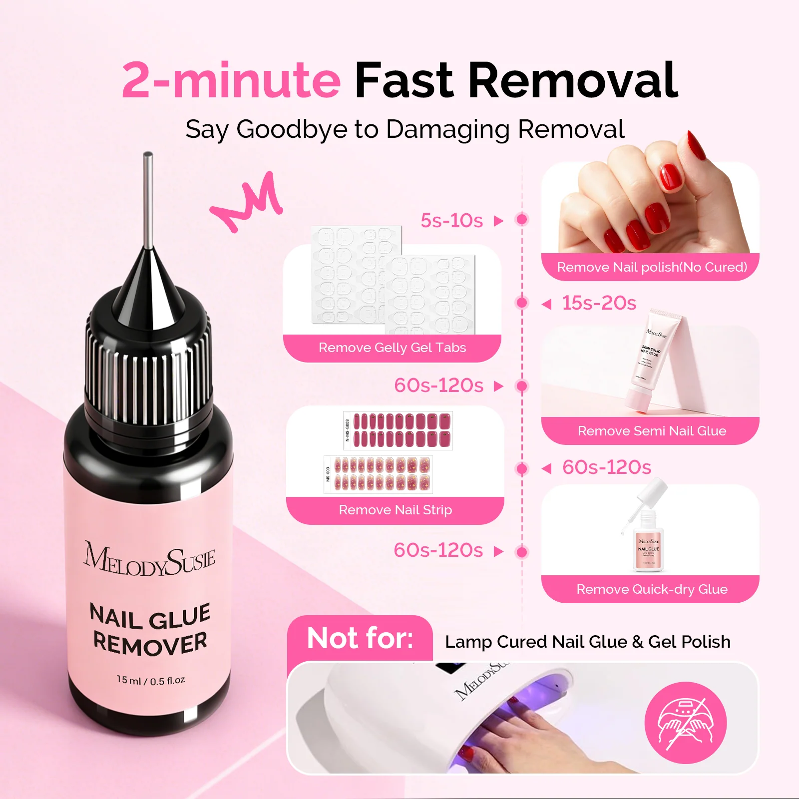 2Pcs Nail Glue Remover 15ml+30ml with Non-Acetone Formula