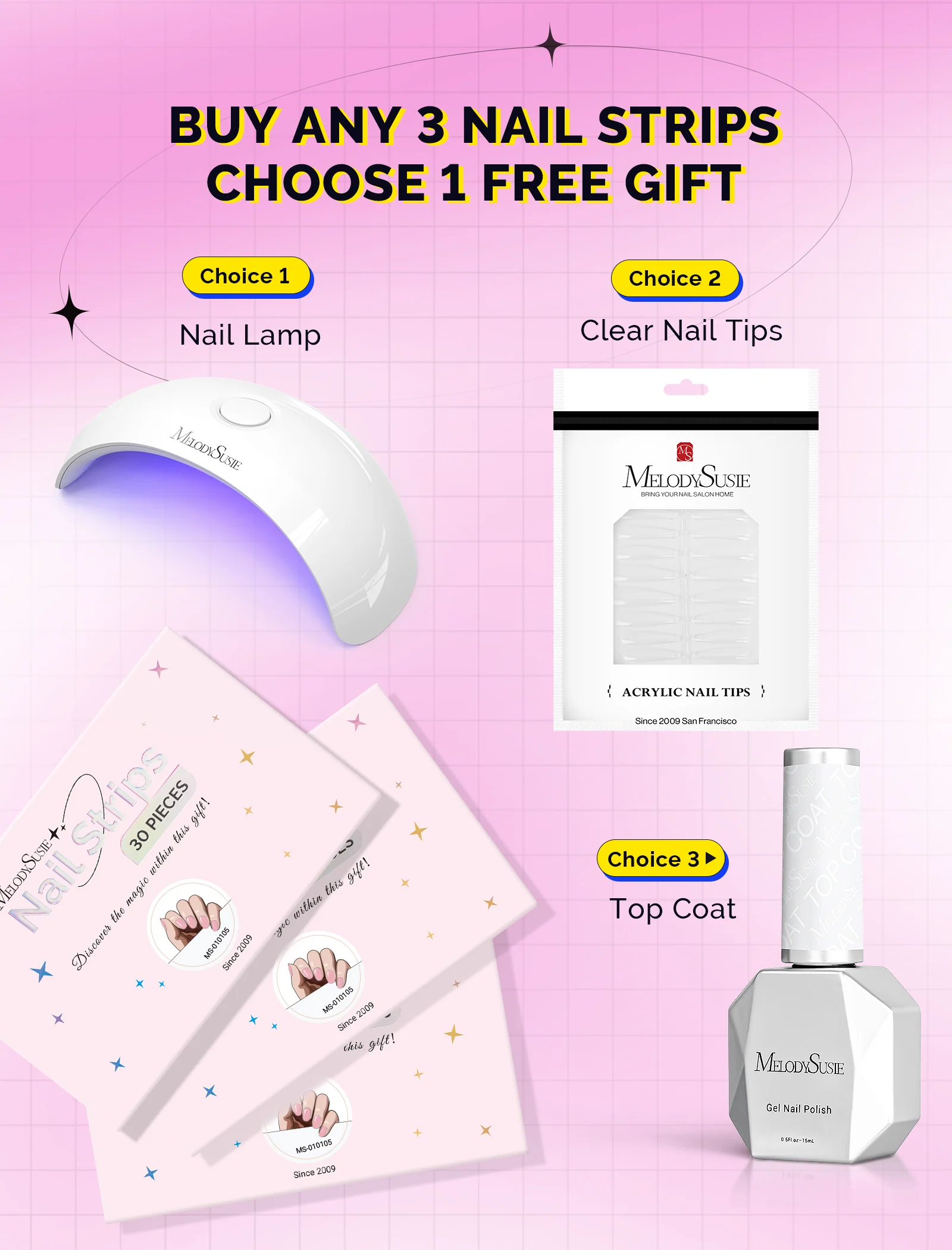 MelodySusie Semi Cured Gel Nail Strips with 3D and 5D Stickers