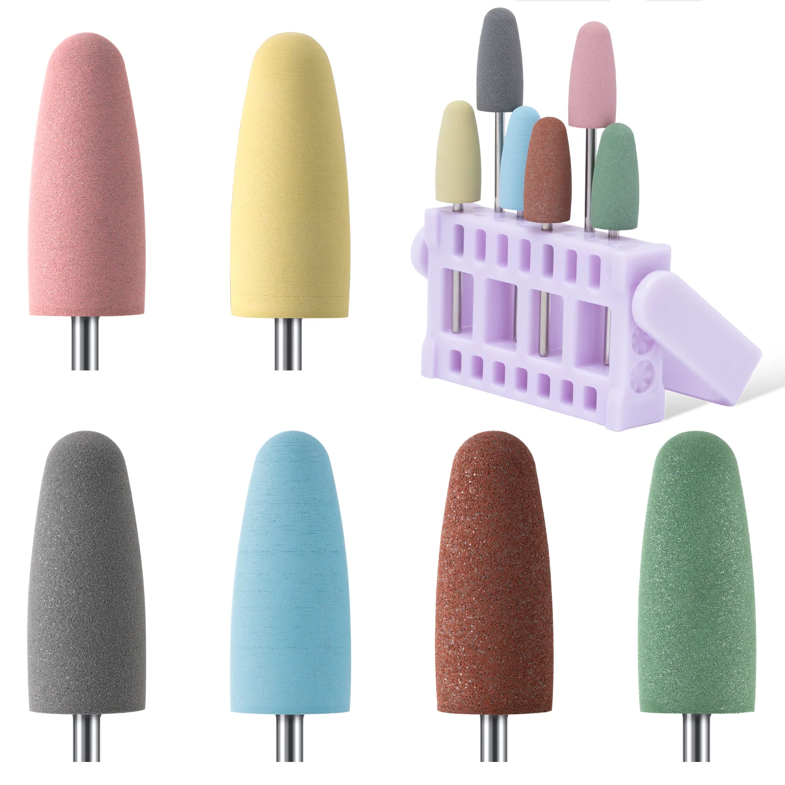 6Pcs Polish Pedicure Nail Drill Bits with 16-Hole Holder Set