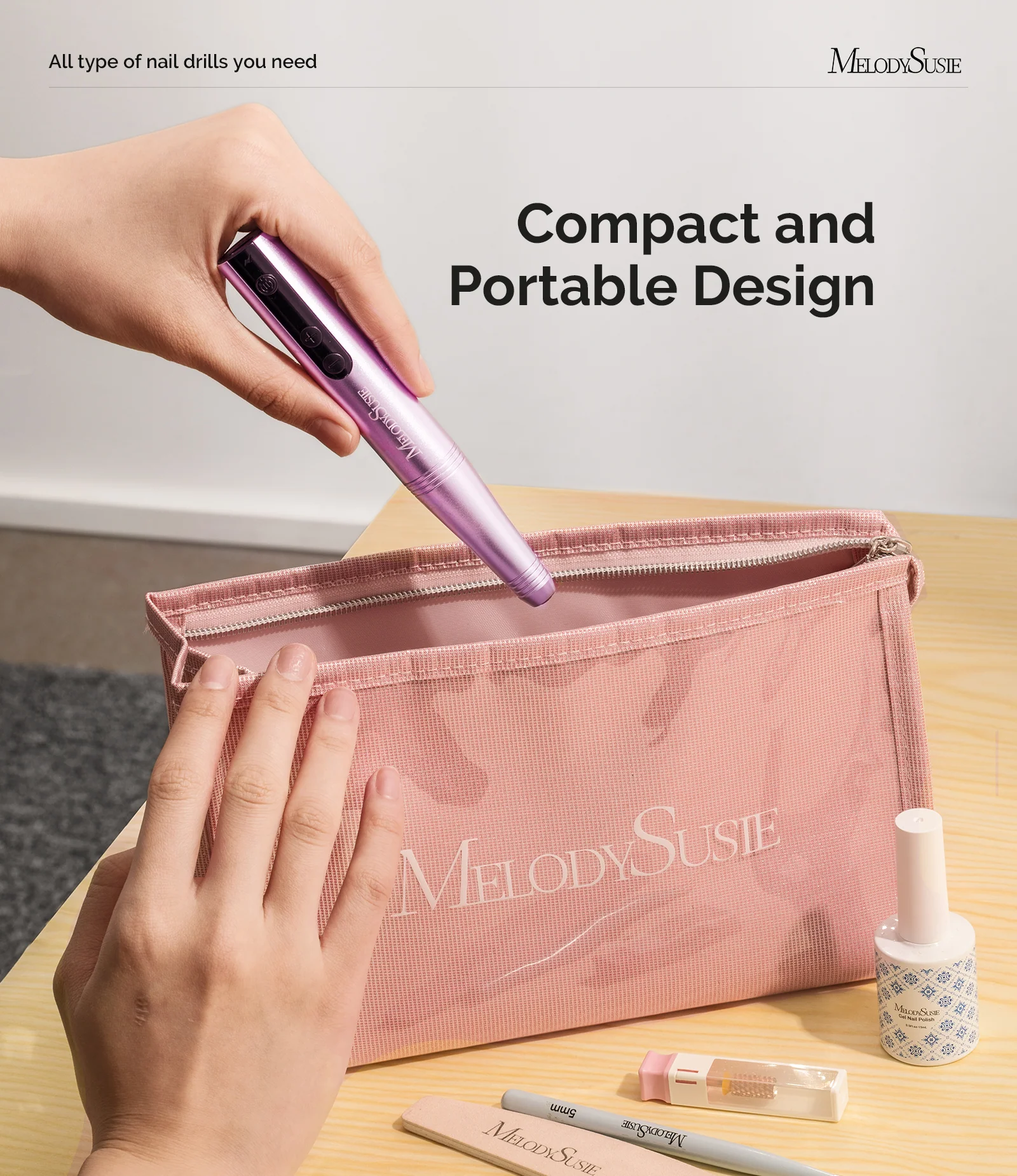 PC180F Portable Rechargeable Nail Drill 25,000RPM Advanced Kit