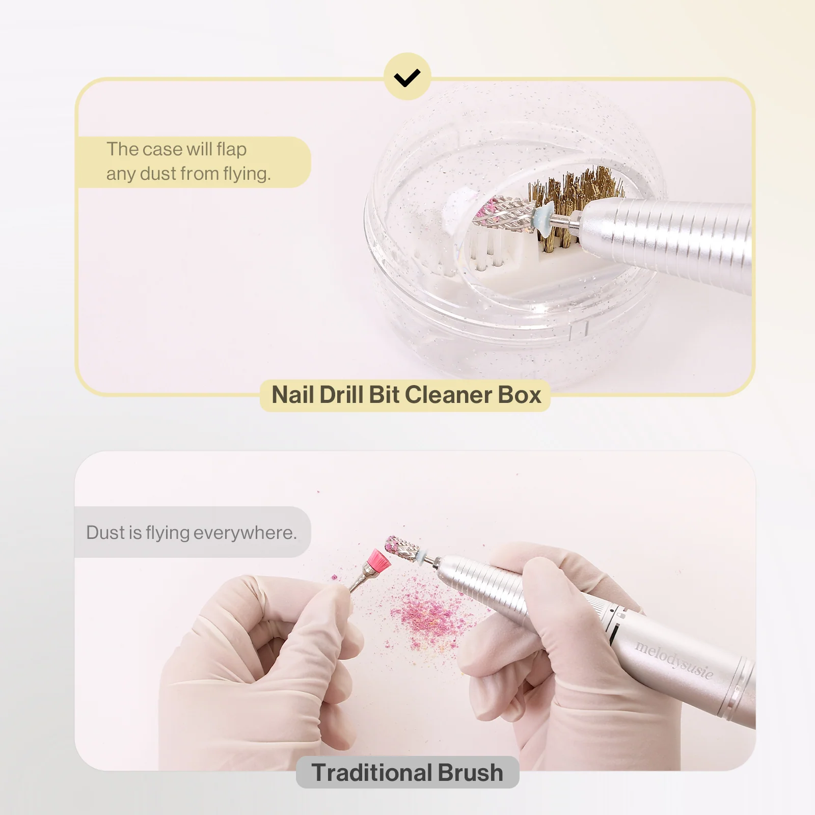 2 in 2-in-1 Nail Drill Bit Cleaner Box with Two Brushes