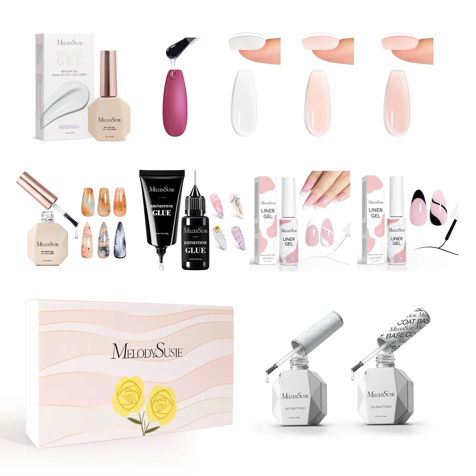 Nail Art Essential Set with Builder Gel and Top Coats