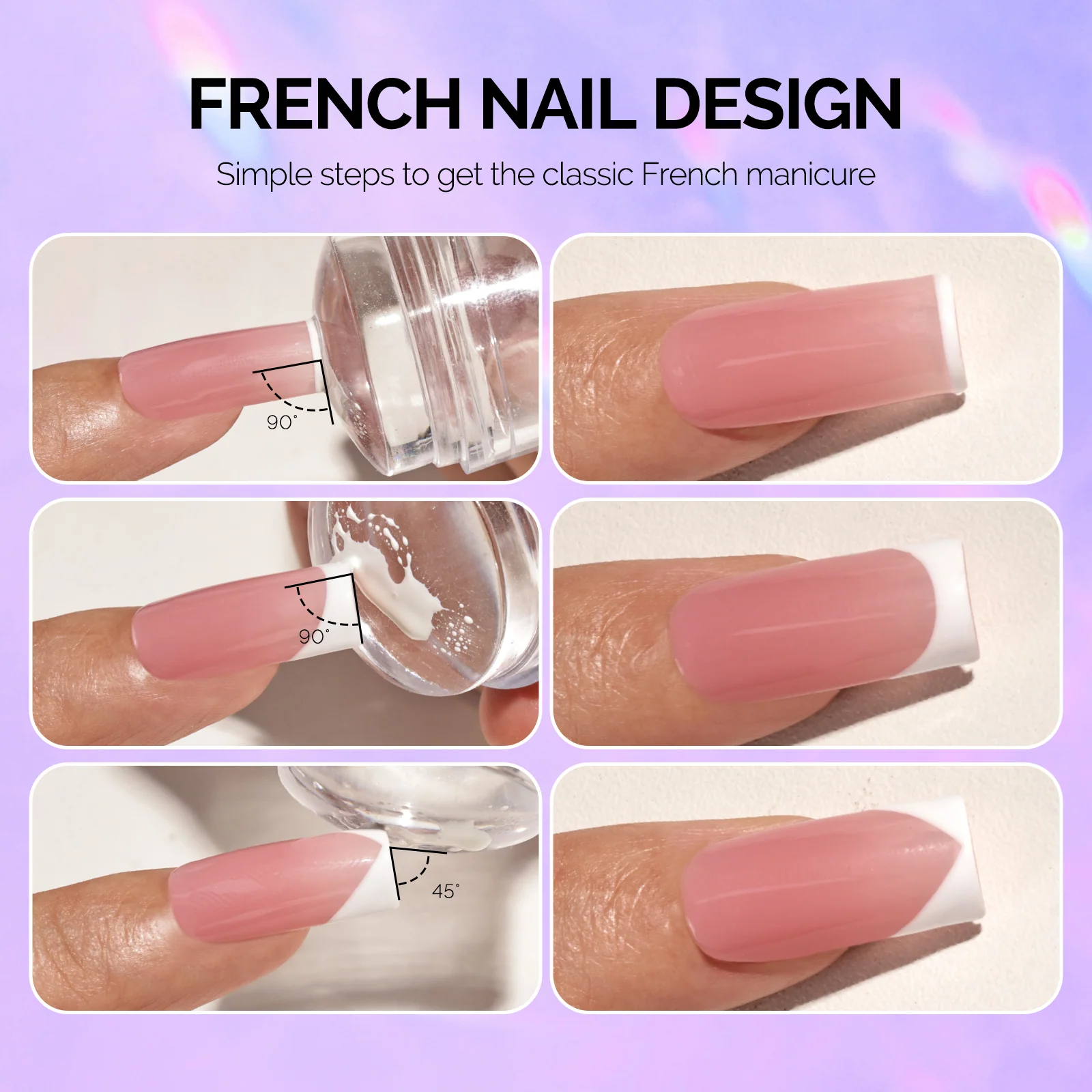 Purple French Nail Stamper Kit 2PCS with Silicone Head and Scraper