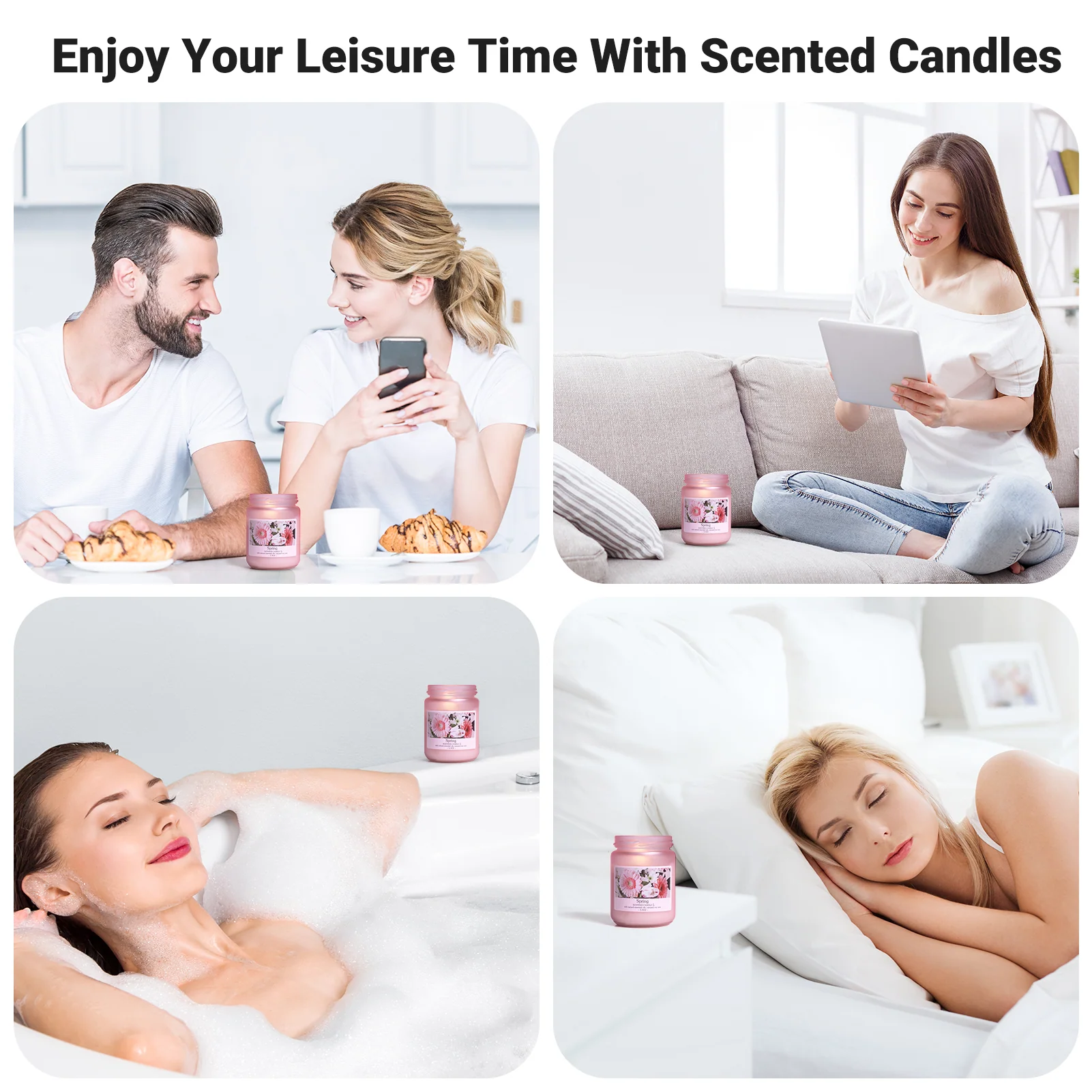Spring Scented Candle Gift Set with 4 Scented Jars for Home