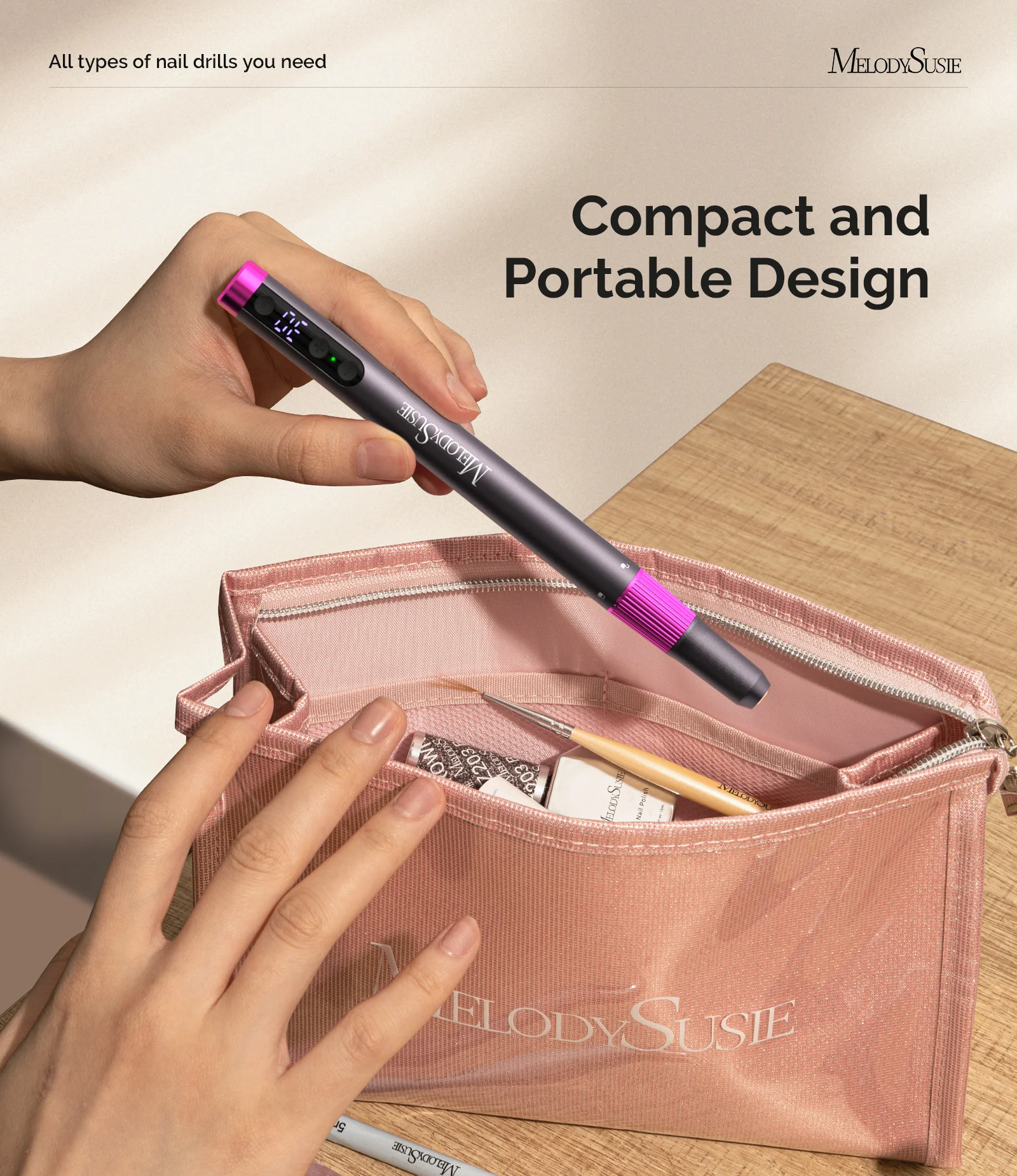 PM180G Pen-Shaped Ultra-Slim Rechargeable Nail Drill 30,000RPM in Black