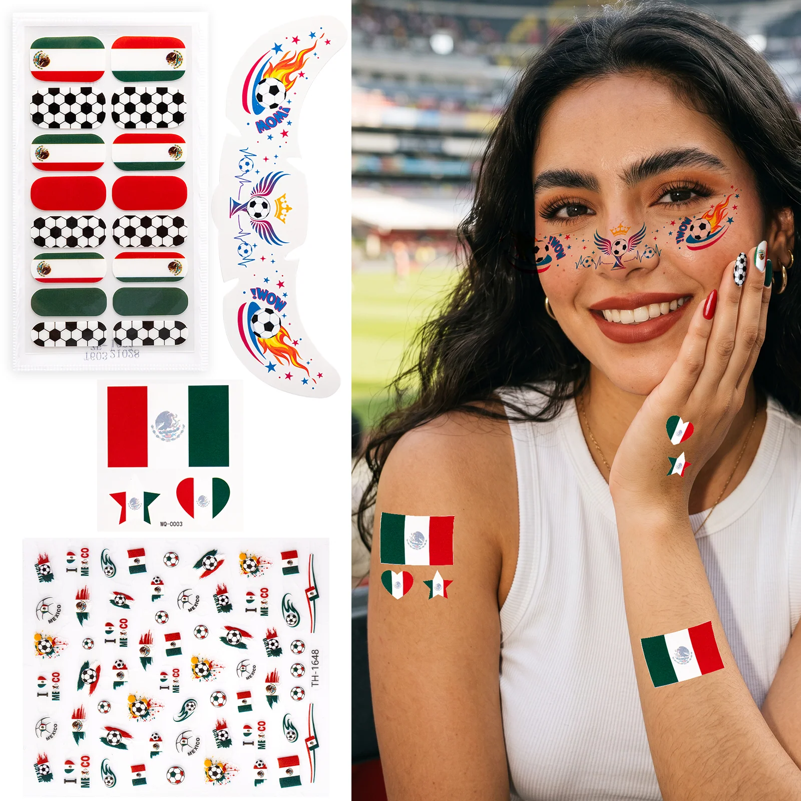Gameday FanGlow Kit World Cup Soccer Flag Nail Strips and Face Tattoos