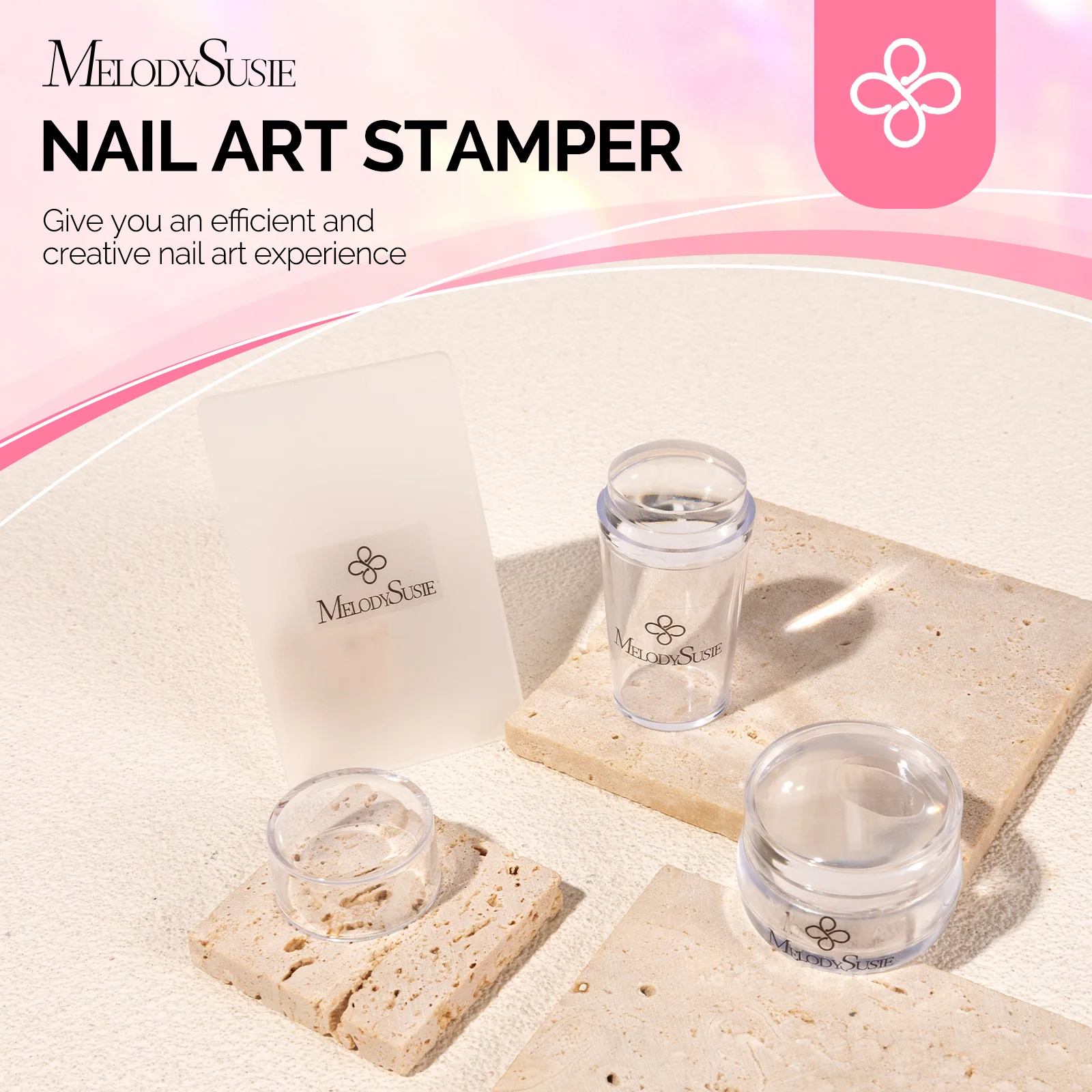 French Nail Stamper Kit 4PCS Clear Silicone Stamps and Scrapers