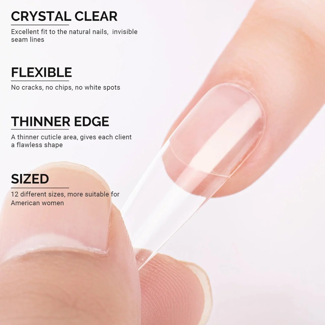 XXL Long Coffin Nail Tips Clear Full Cover, 240 Pcs