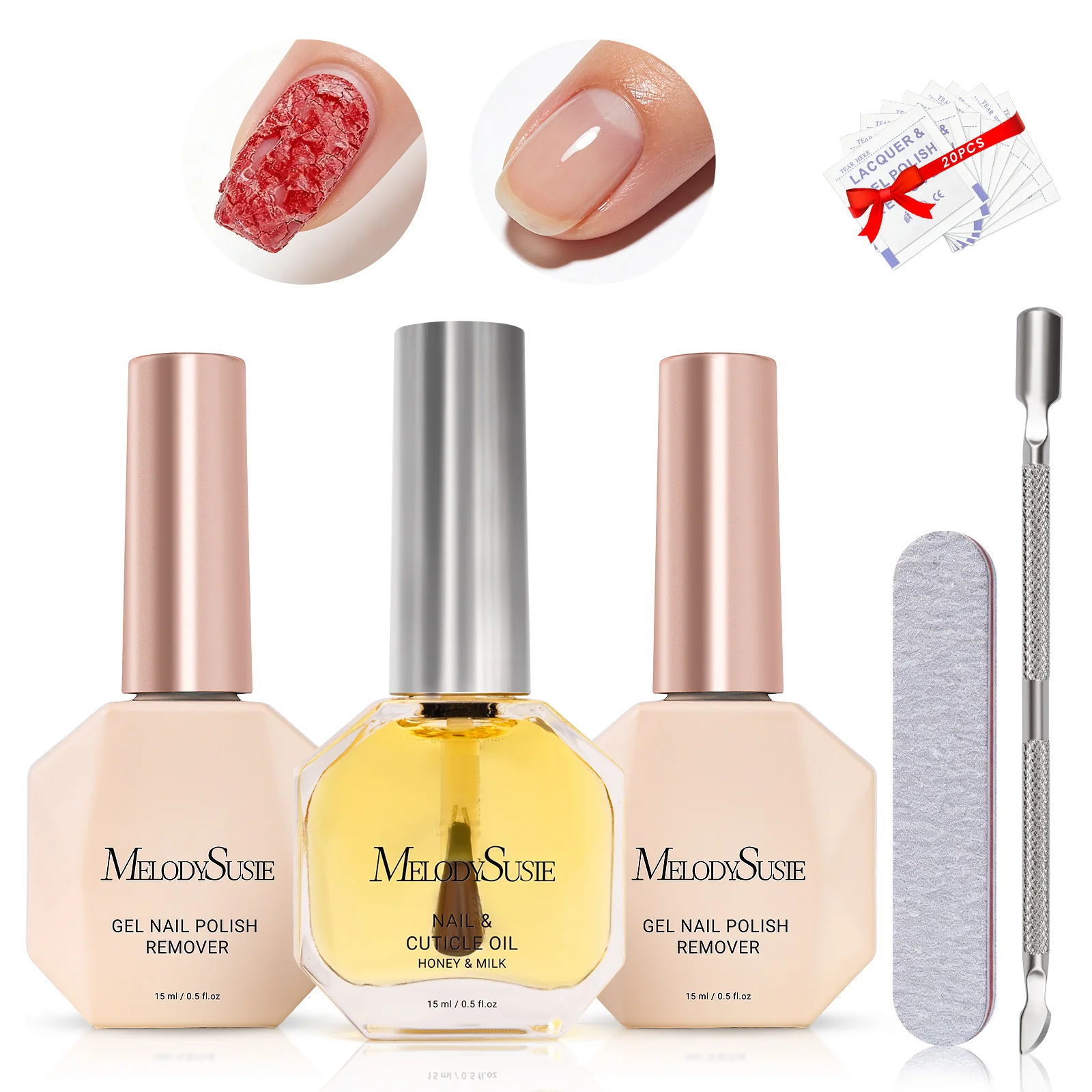 2Pcs Gel Nail Polish Remover Kit with Cuticle Oil and Cuticle Pusher