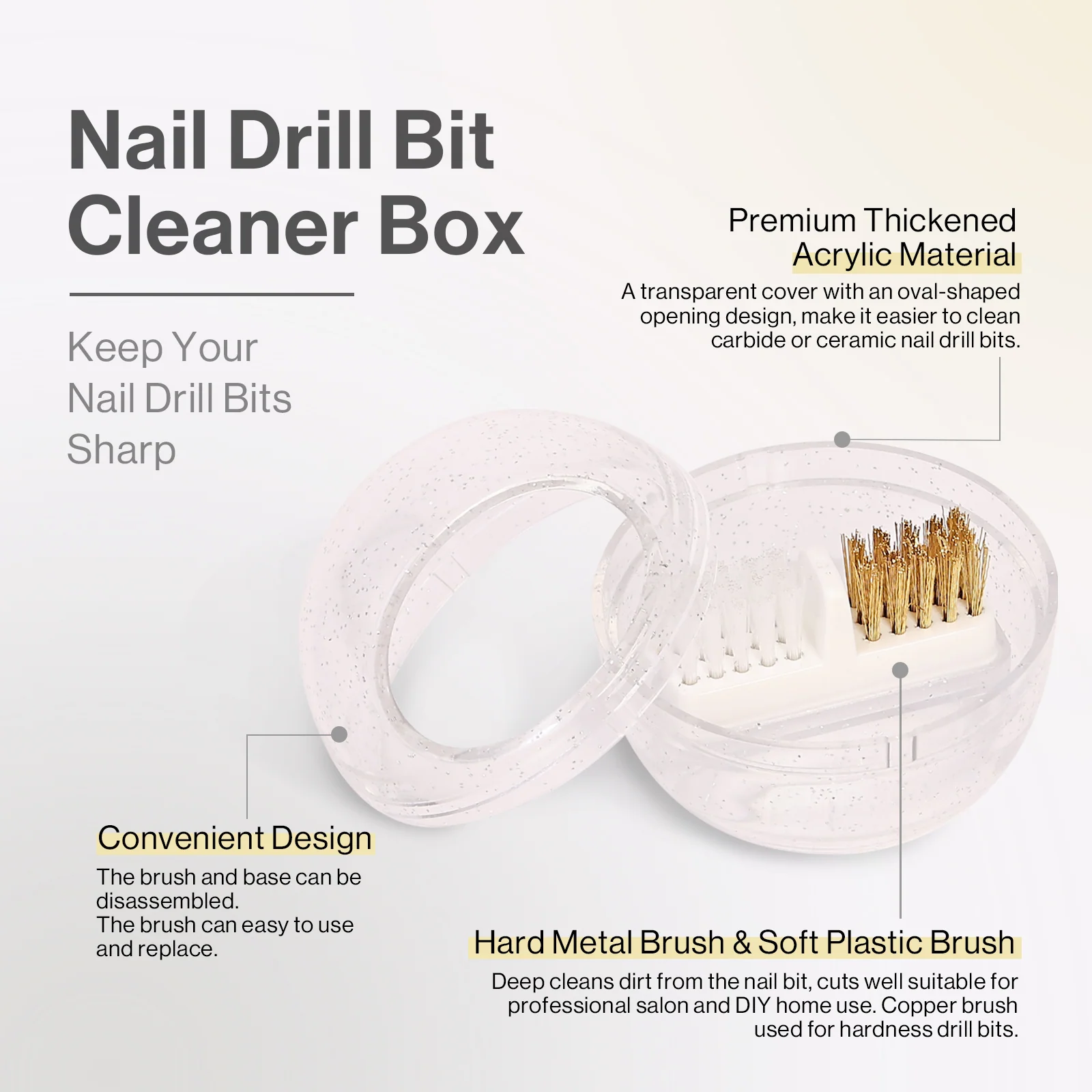2 in 2-in-1 Nail Drill Bit Cleaner Box with Two Brushes
