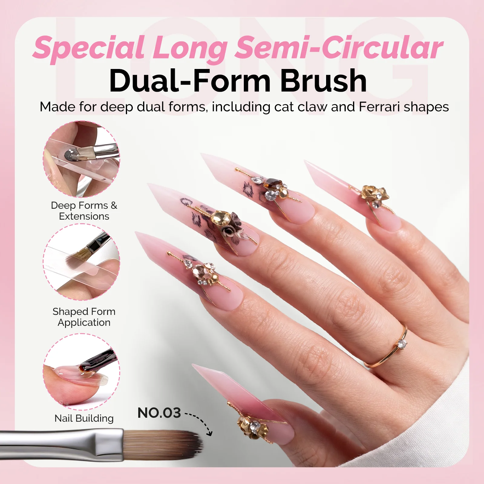 3PCS Dual-Form Nail Extension Brush Set with Wood Handles