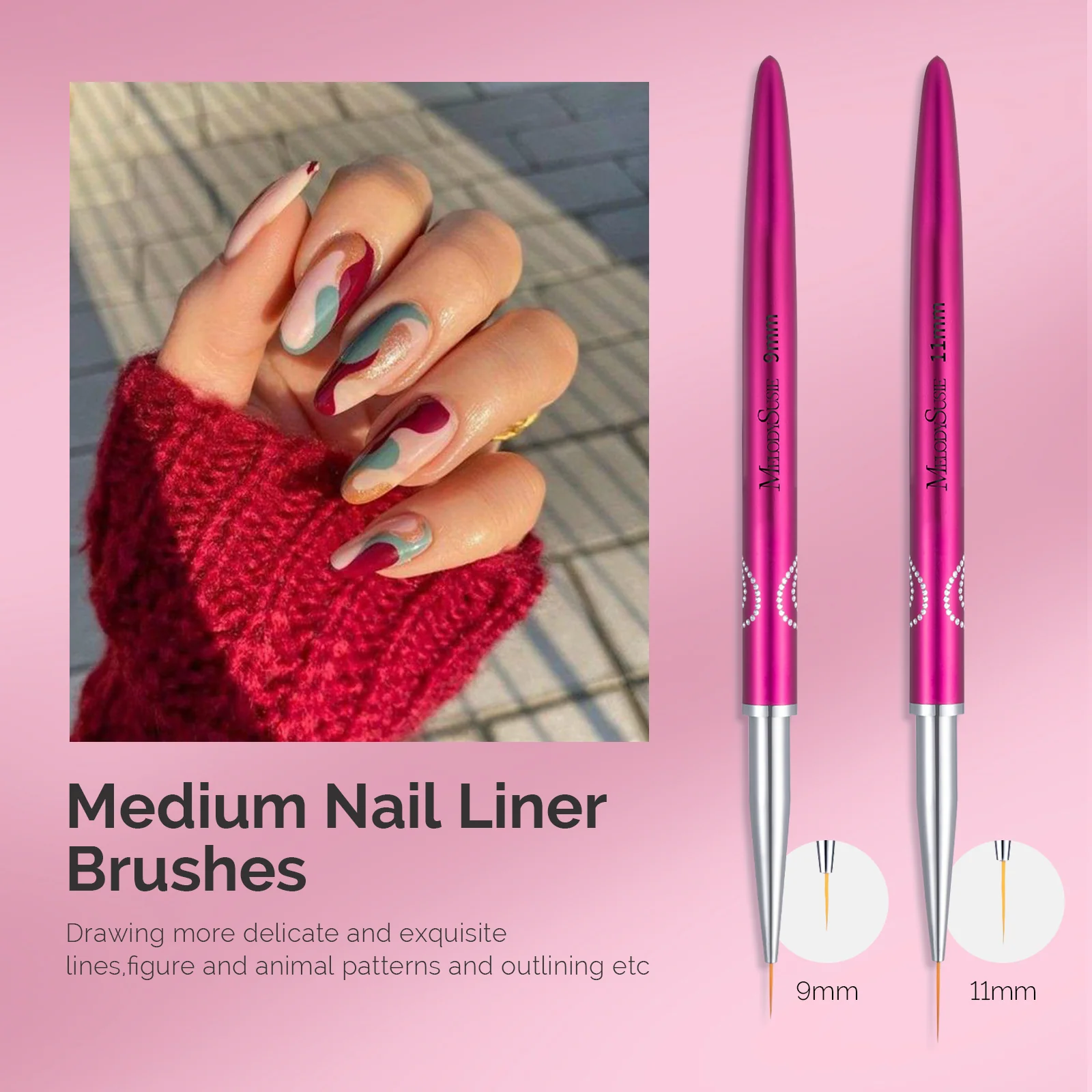 Nail Art Liner Brushes 5Pcs Rose Pink Set for Fine Detail Work