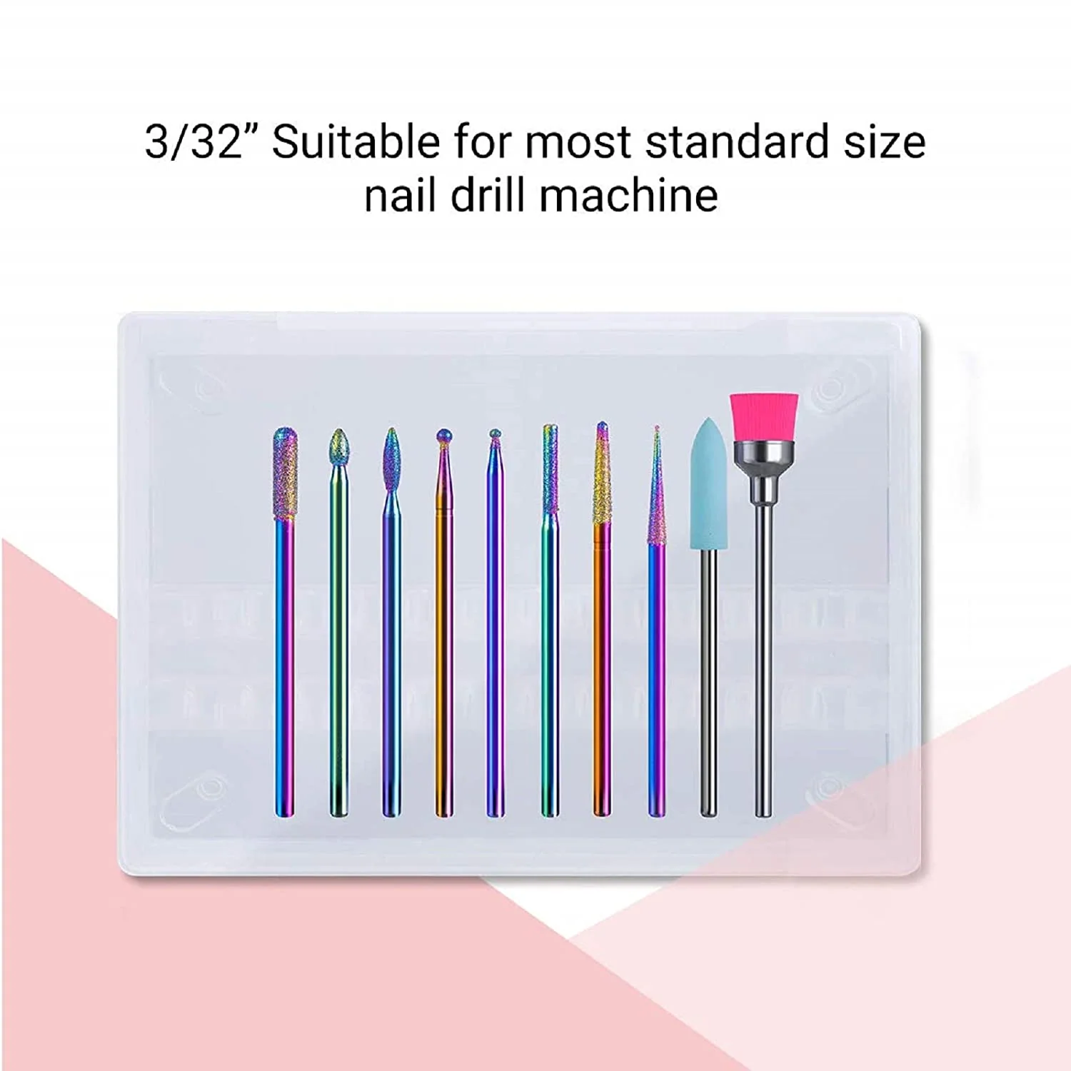 Colorful Diamond Cuticle Nail Drill Bits Set 10Pcs for Nail Care
