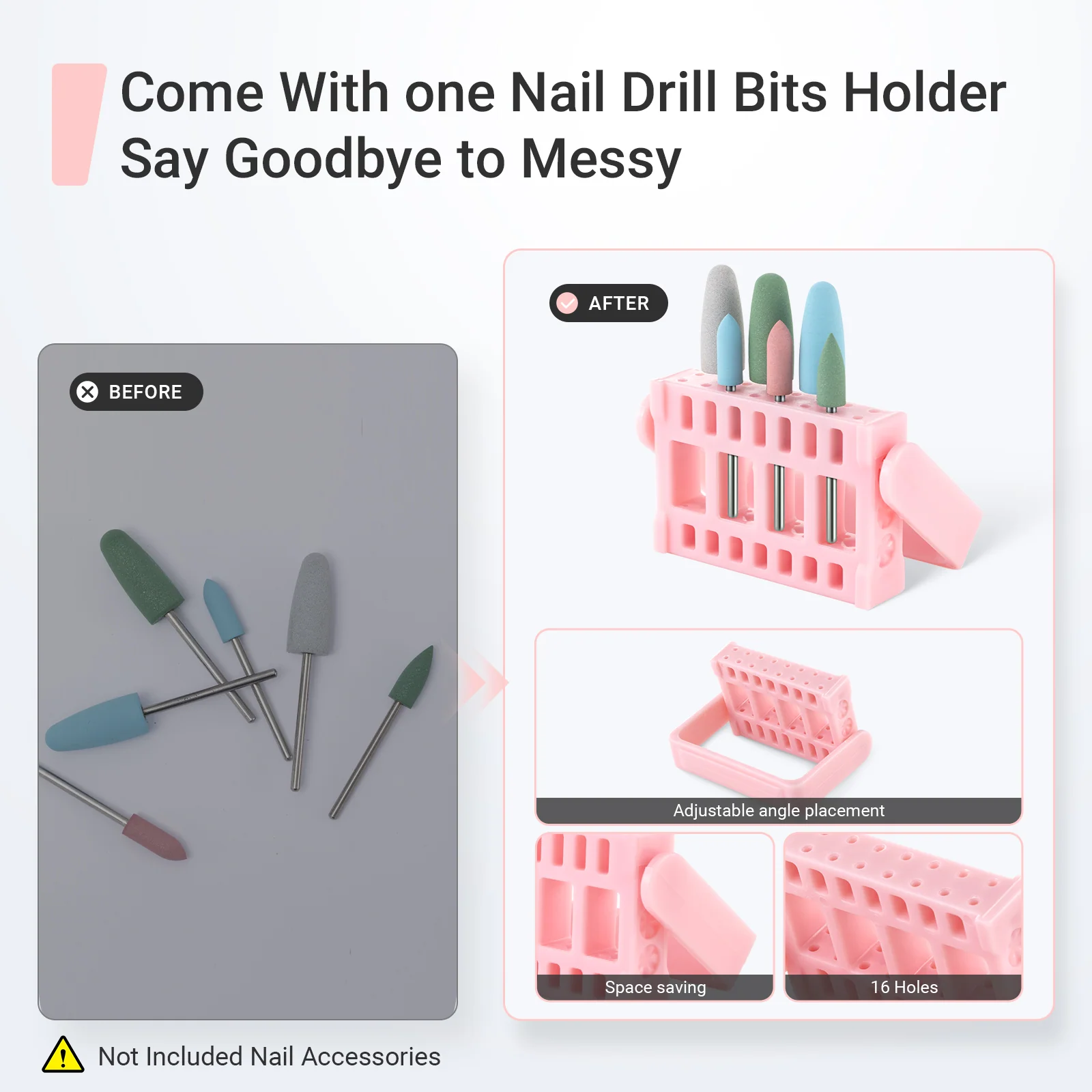 6Pcs Polish Pedicure Nail Drill Bits with 16-Hole Holder Set