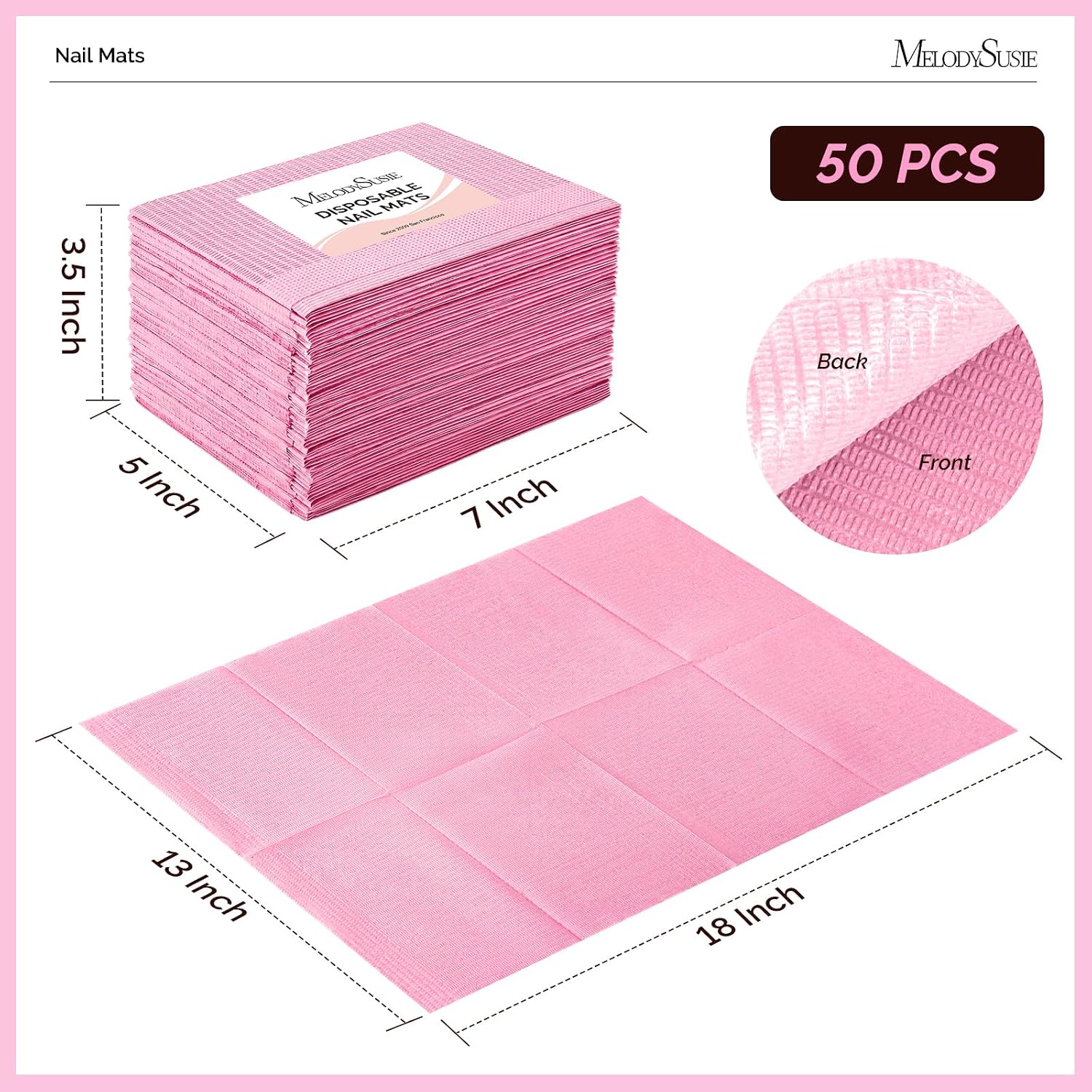 MelodySusie Disposable Nail Mats 3-Ply Absorbent Table Pads 50 Pcs