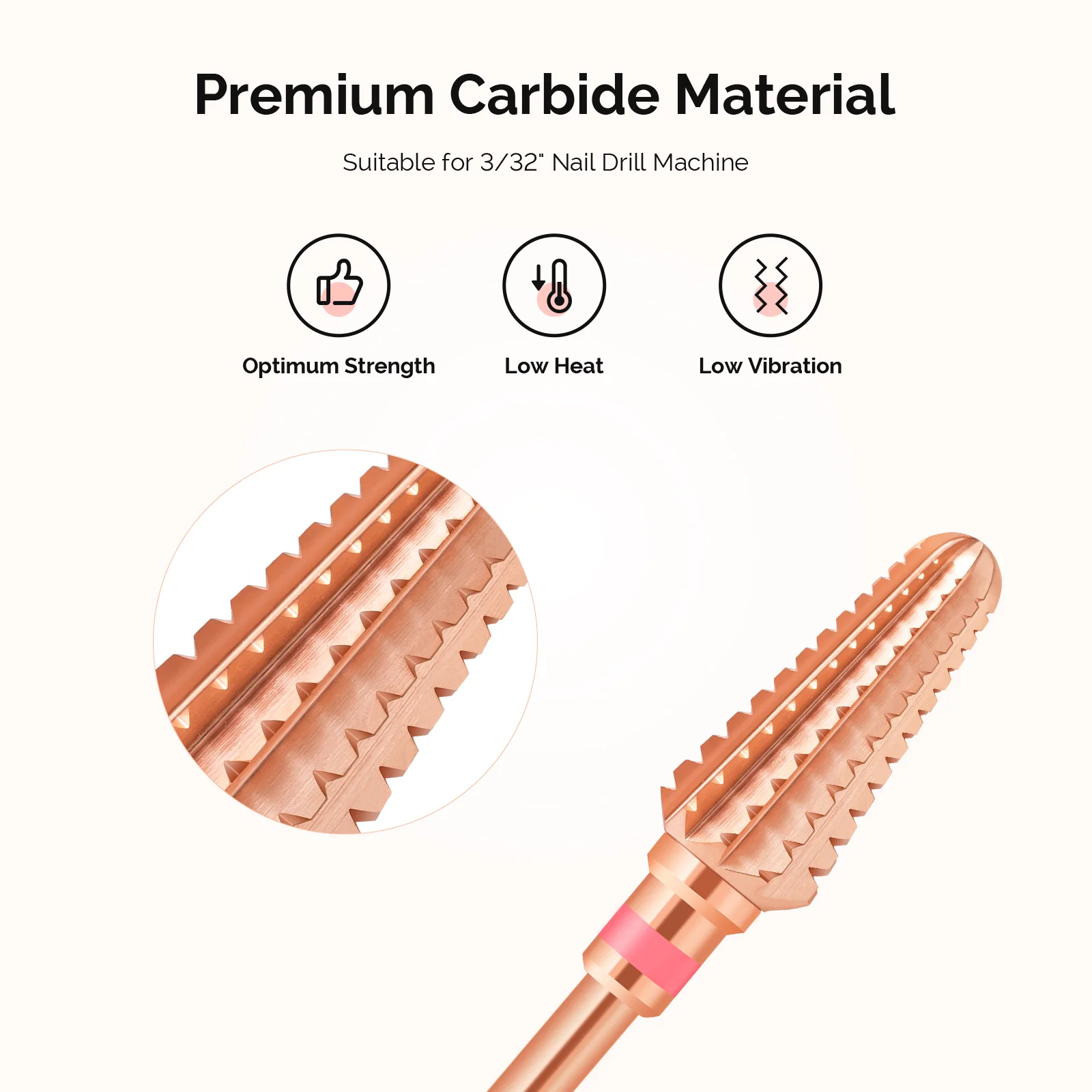 Tornado Tungsten Carbide Nail Drill Bits in Rose Gold for Acrylic Removal