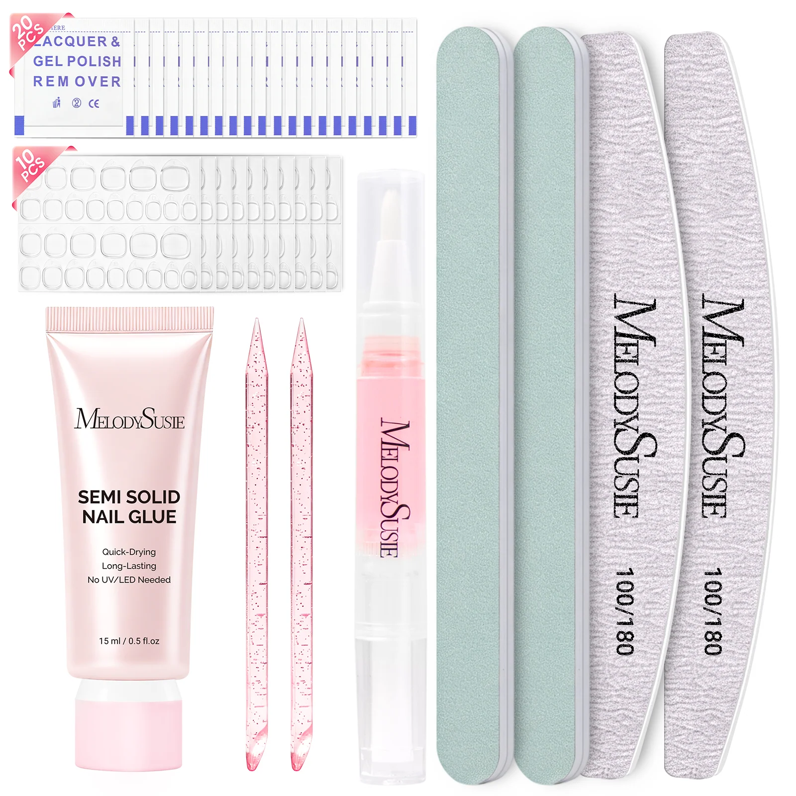 All-in-One Press-On Toenails Kit with Nail Tips and Application Tools