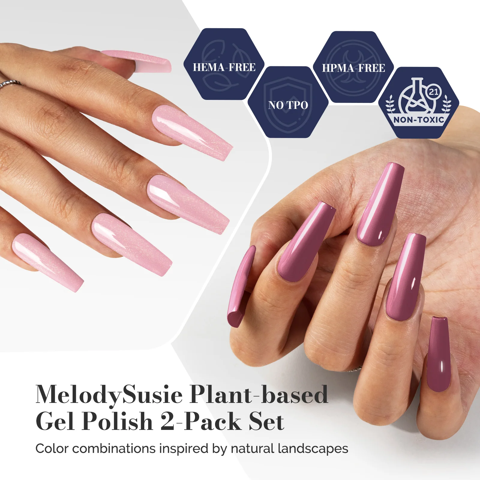 LED/UV Nail Lamps & Nail Drill Bits | MelodySusie HEMA-Free & HPMA-Free & TPO-Free 甲油胶 2支 Pink Purple&Pink Tiny Glitter-P11+P21