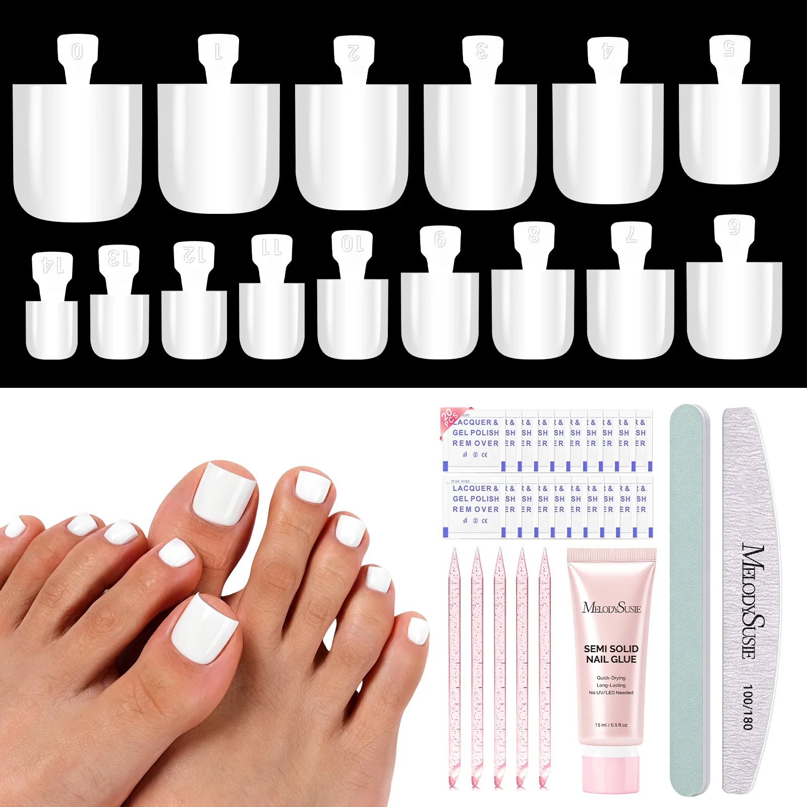 All-in-One Press-On Toenails Kit with Nail Tips and Application Tools