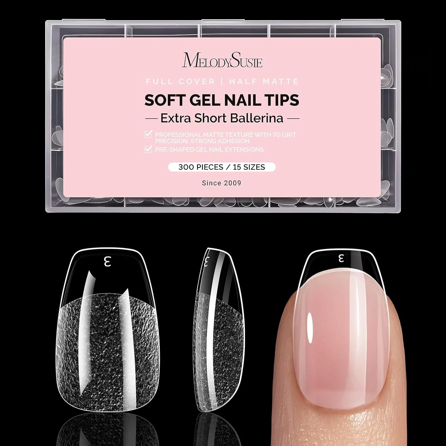 300Pcs Half Matte Clear Acrylic Full Cover Nail Tips
