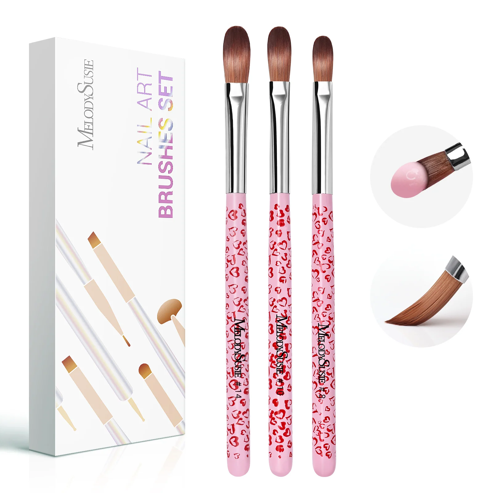 3Pcs Acrylic Nail Brush Set in Pink for Gel and Acrylic Work