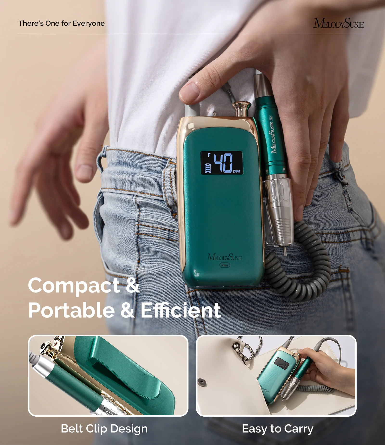 Jade Plus(MB450C) Clip-On Professional Vintage-Style Rechargeable Nail Drill 40,000RPM