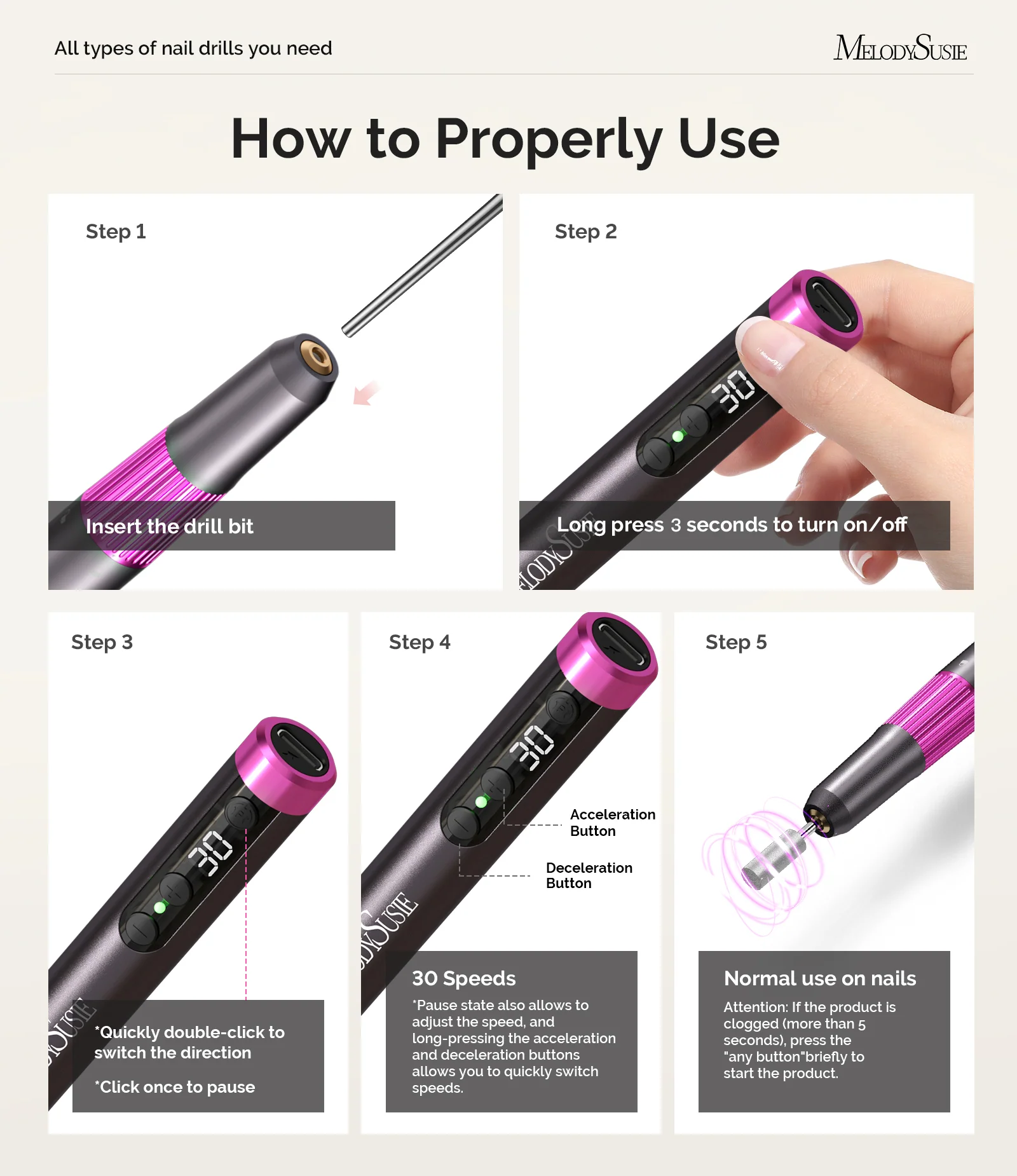 PM180G Pen-Shaped Ultra-Slim Rechargeable Nail Drill 30,000RPM in Black