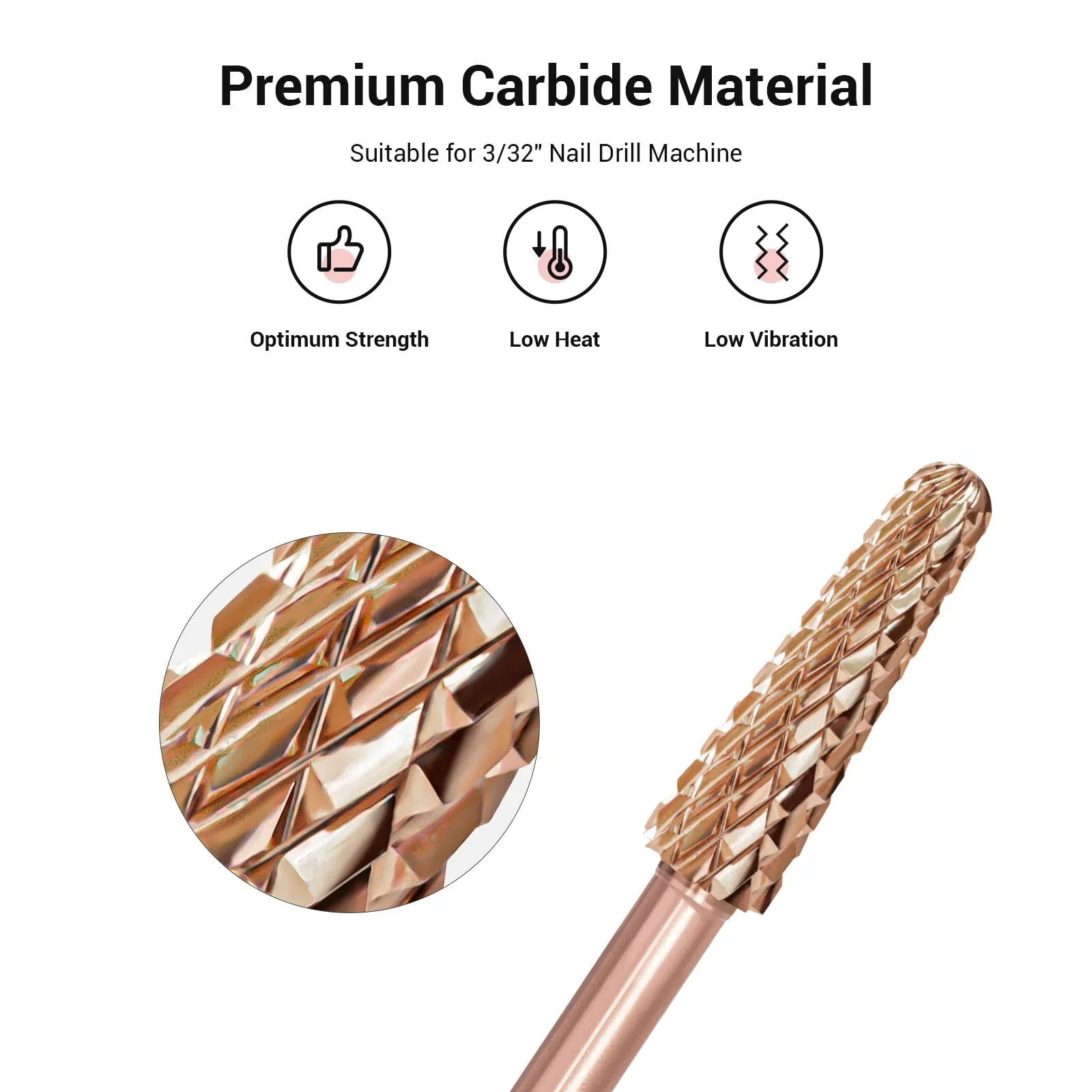 Cone Shape Cuticle Tungsten Carbide Nail Drill Bit for Right-Hand Use