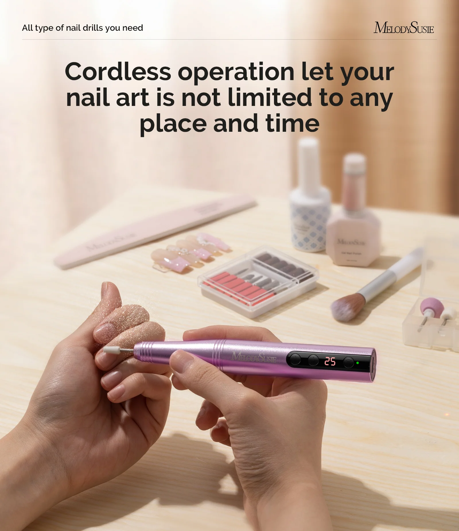 PC180F Portable Rechargeable Nail Drill 25,000RPM Advanced Kit