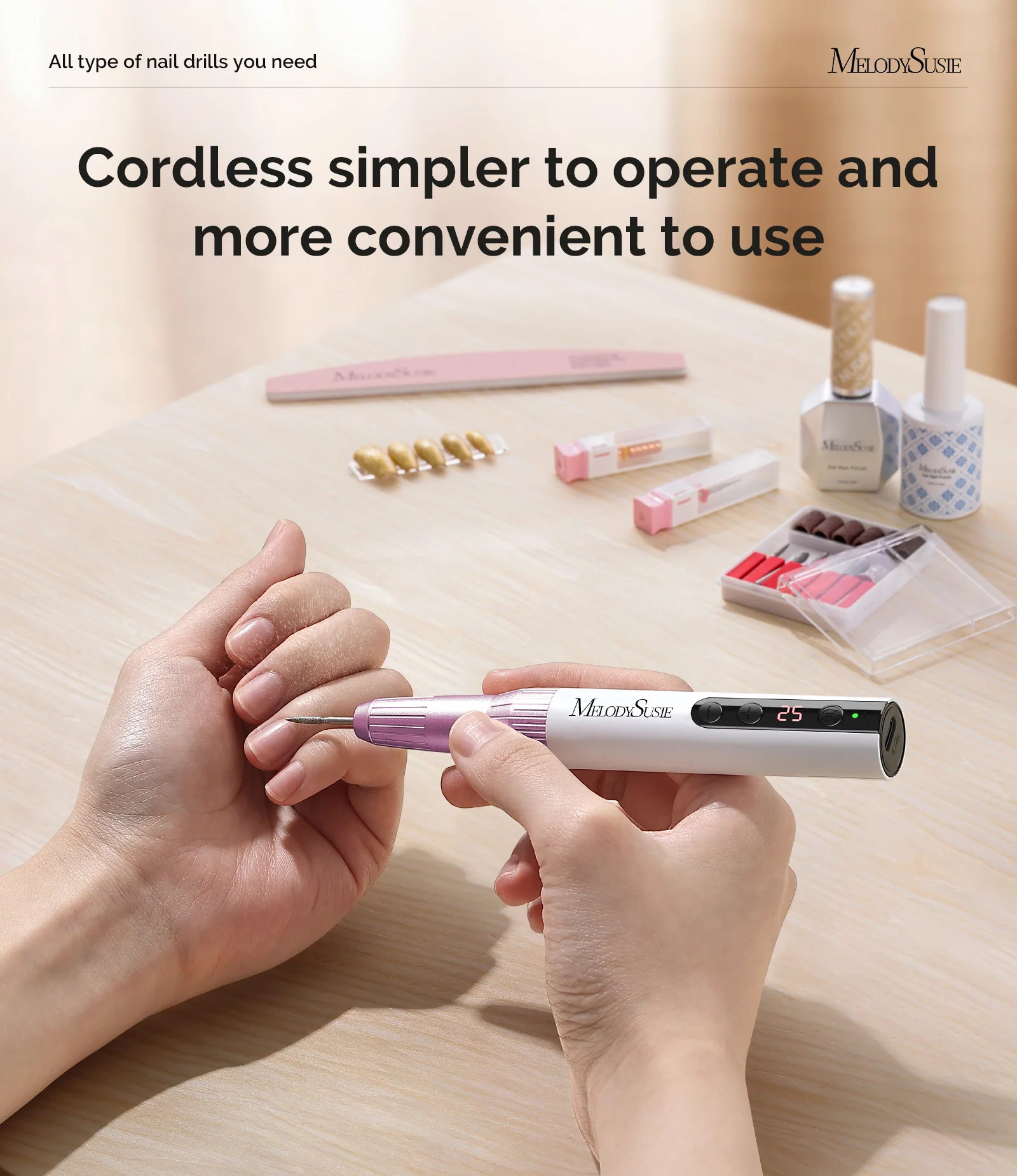 PC180E Pen-Shaped Rechargeable Nail Drill 25,000RPM in Pink Gold