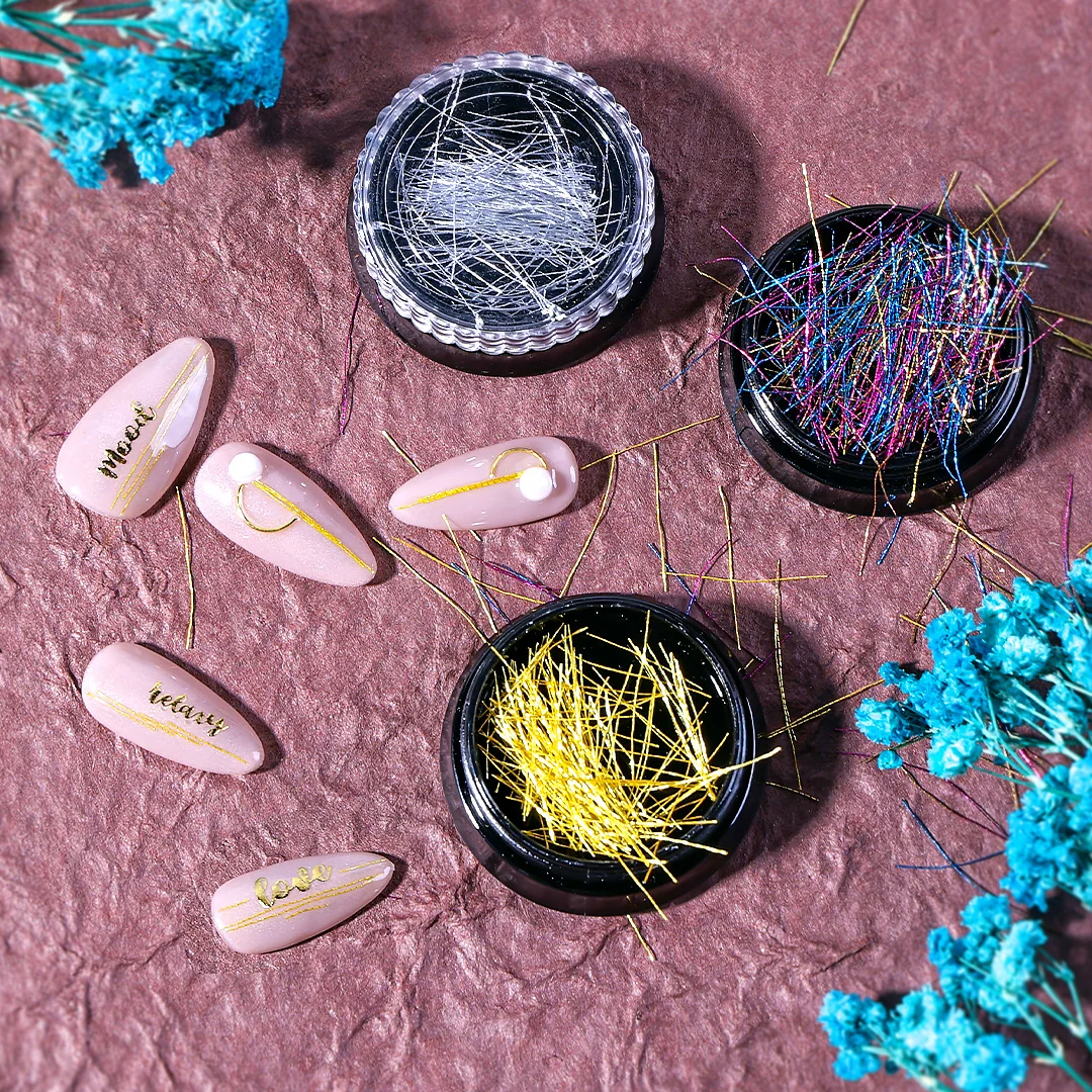 Colorful Silk Thread 3D Nail Decoration Set in Gold, Silver and Colorful