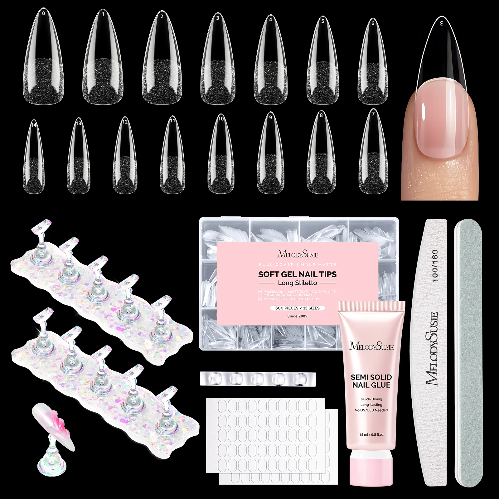 All-in-One Press-On Toenails Kit with Nail Tips and Application Tools