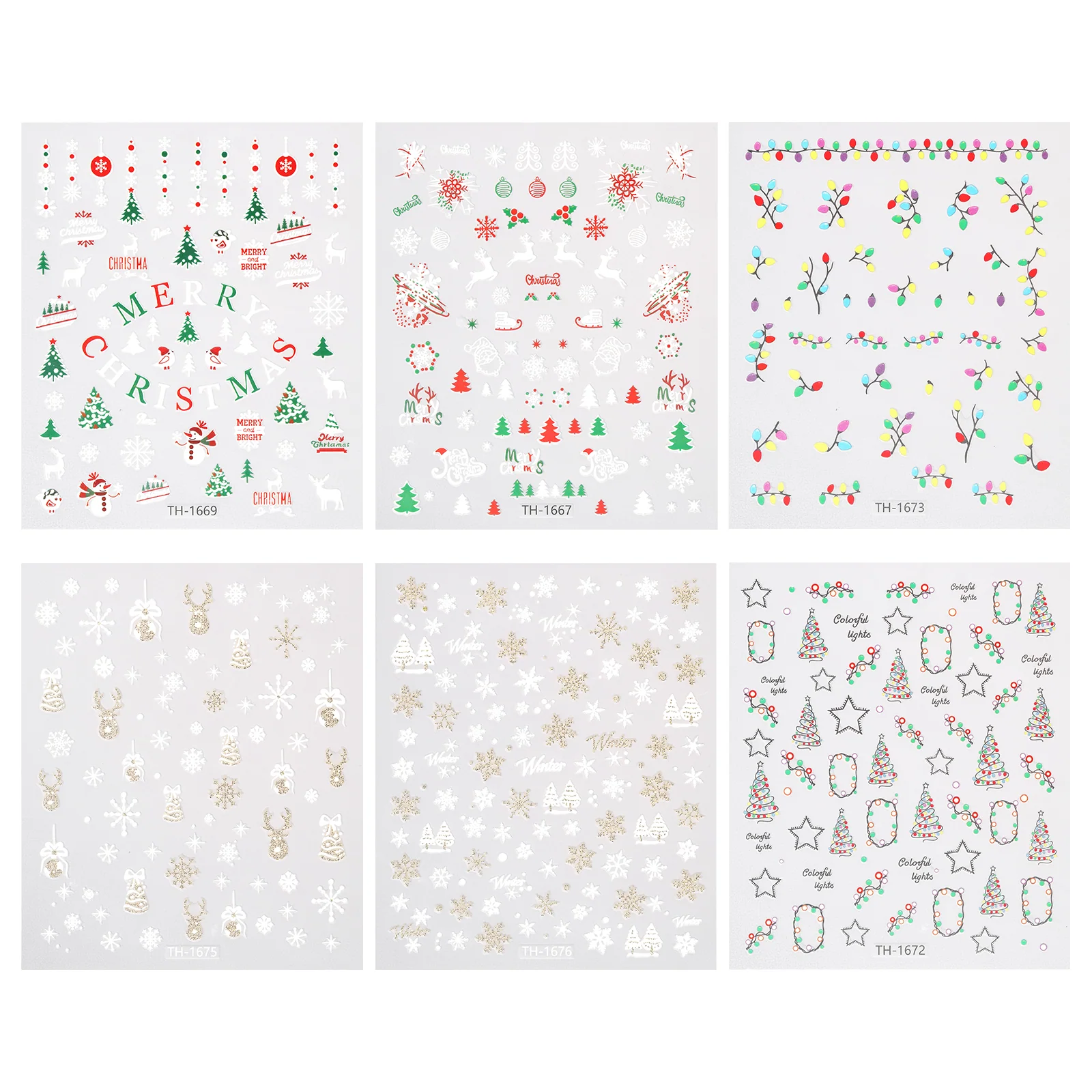 Christmas Nail Art Stickers Set with 6 Holiday Sticker Sheets