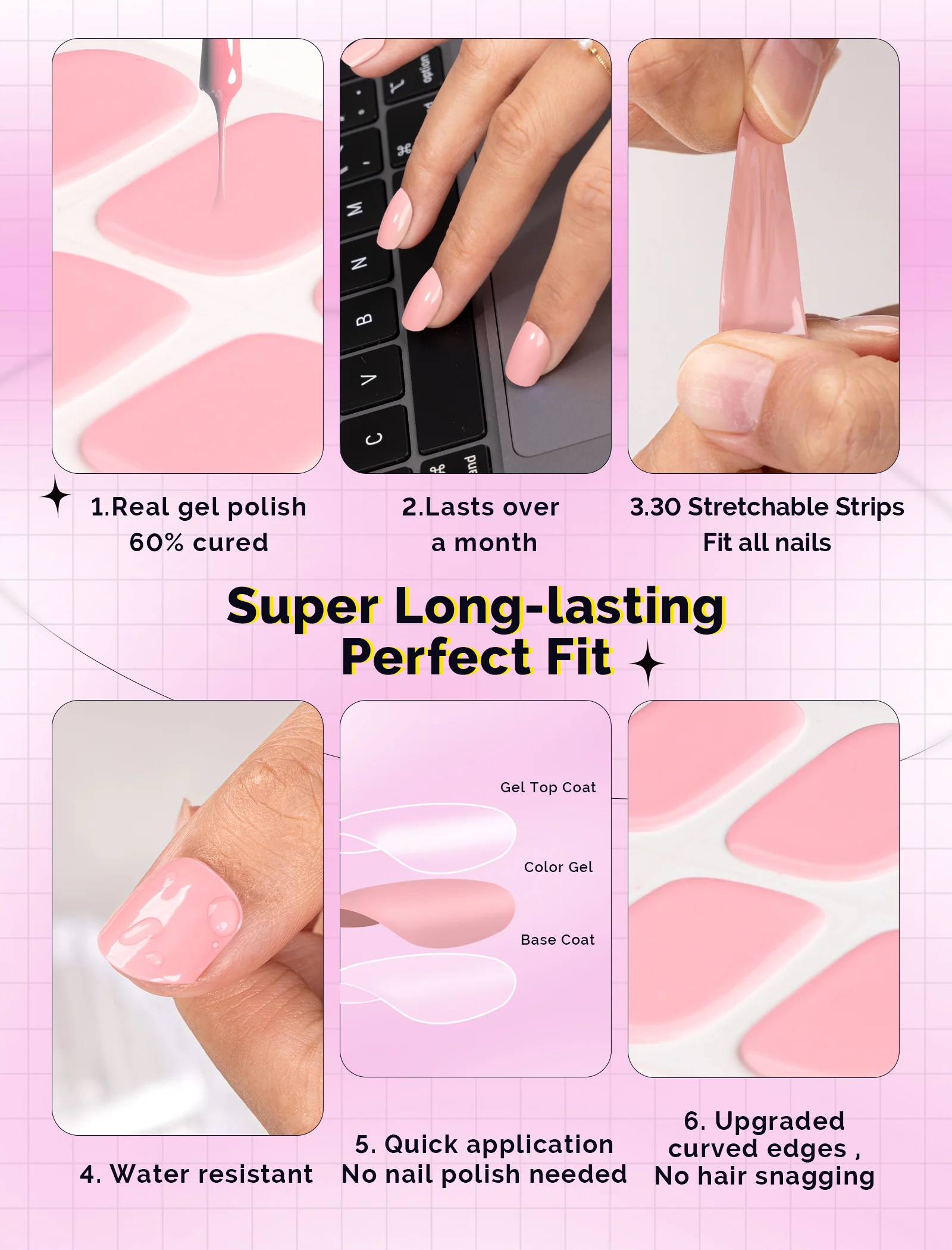 MelodySusie Semi Cured Gel Nail Strips with 3D and 5D Stickers