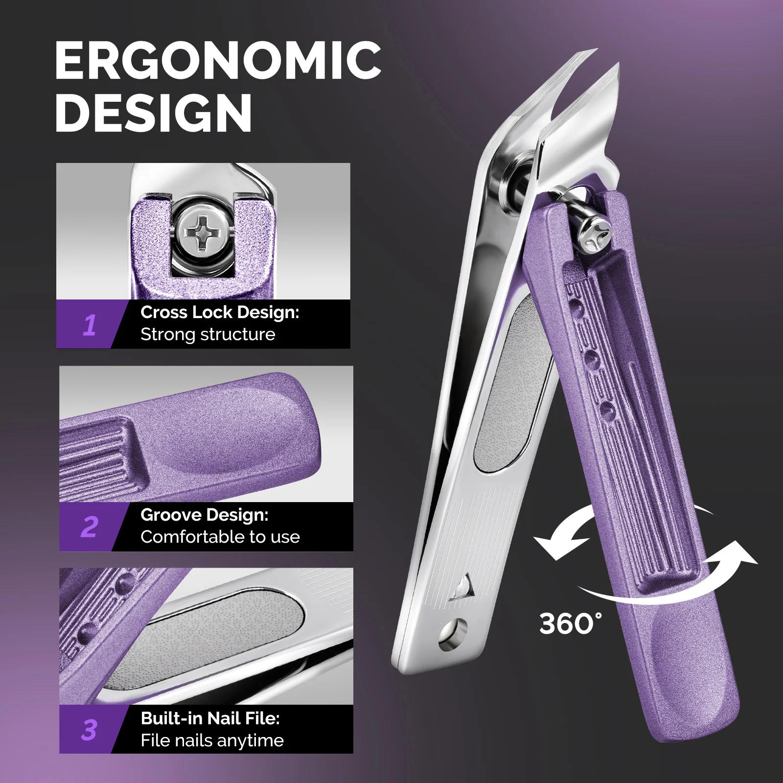 Stainless Steel Nail Clippers 4-in-1 Manicure Kit in Purple 4 in