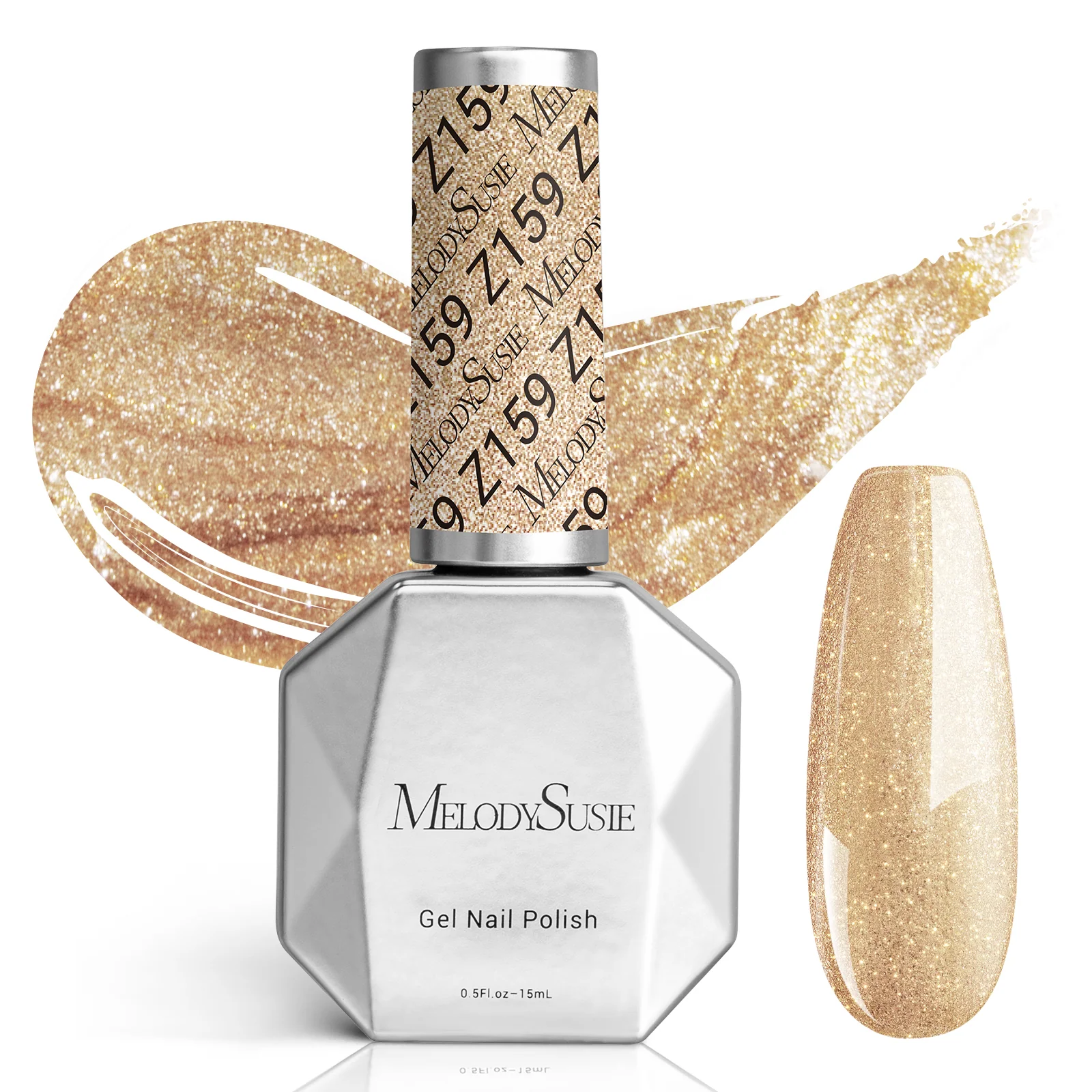 Z159 Champagne Glitter - TPO-Free Faster UV Curing Gel Nail Polish 0.5 fl oz/15ml