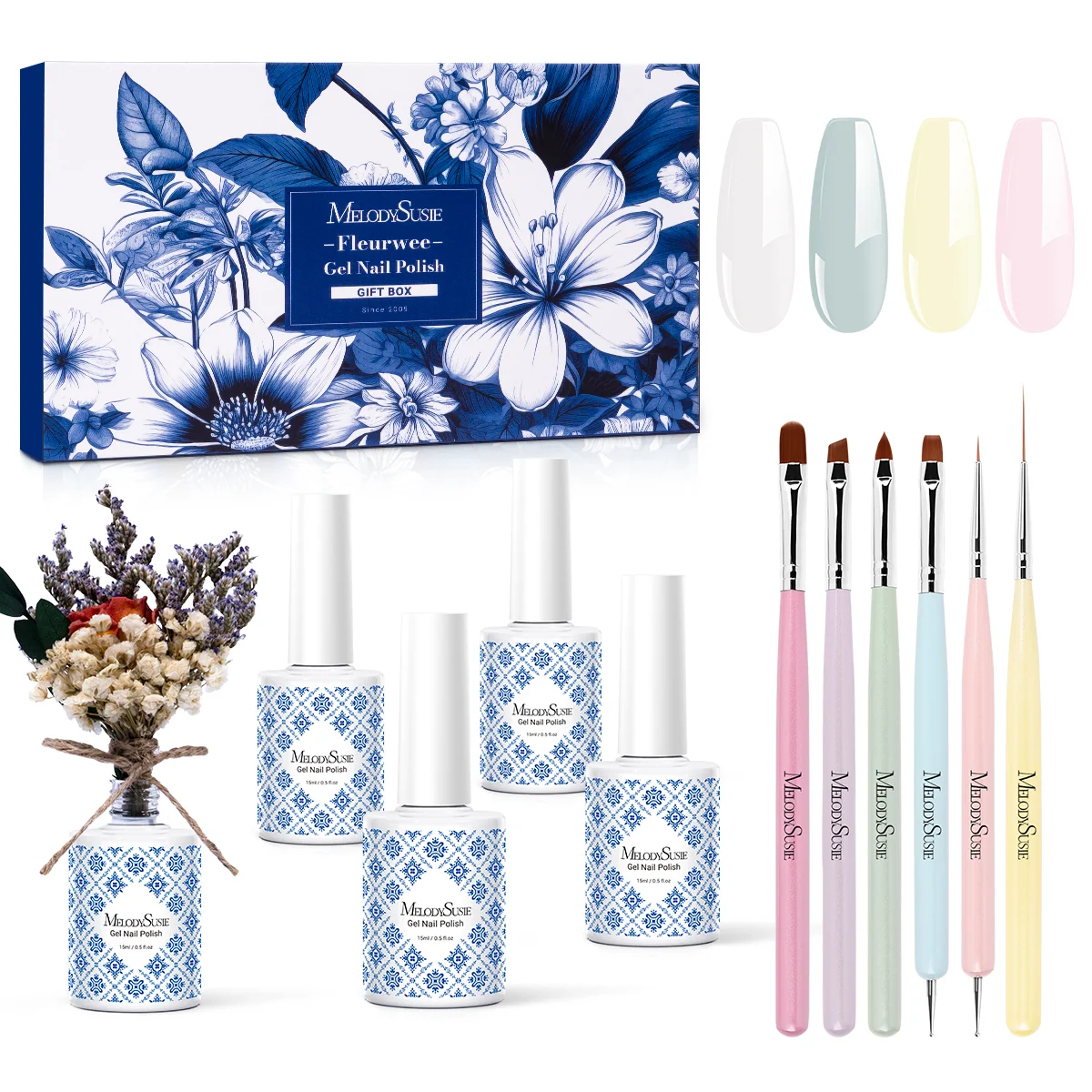 Fleurwee 无 HEMA、无 HPMA、无 TPO 植物基凝胶甲油 Serenity Bloom 礼盒 - 0.5 fl oz/15ml