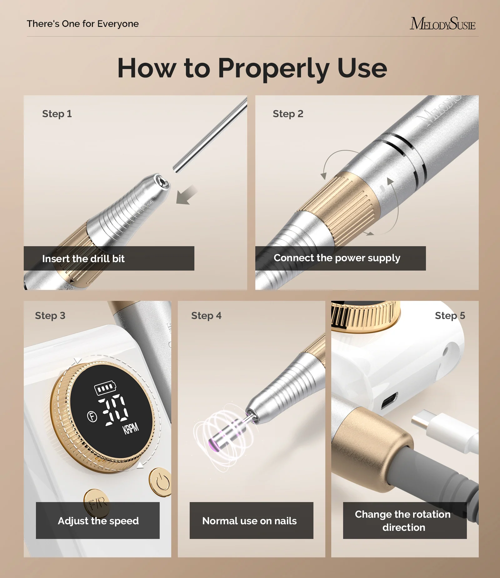 SC330G Clip-On Rechargeable 2-in-1 Nail Drill with Built-In Stand 30,000RPM - White Gold