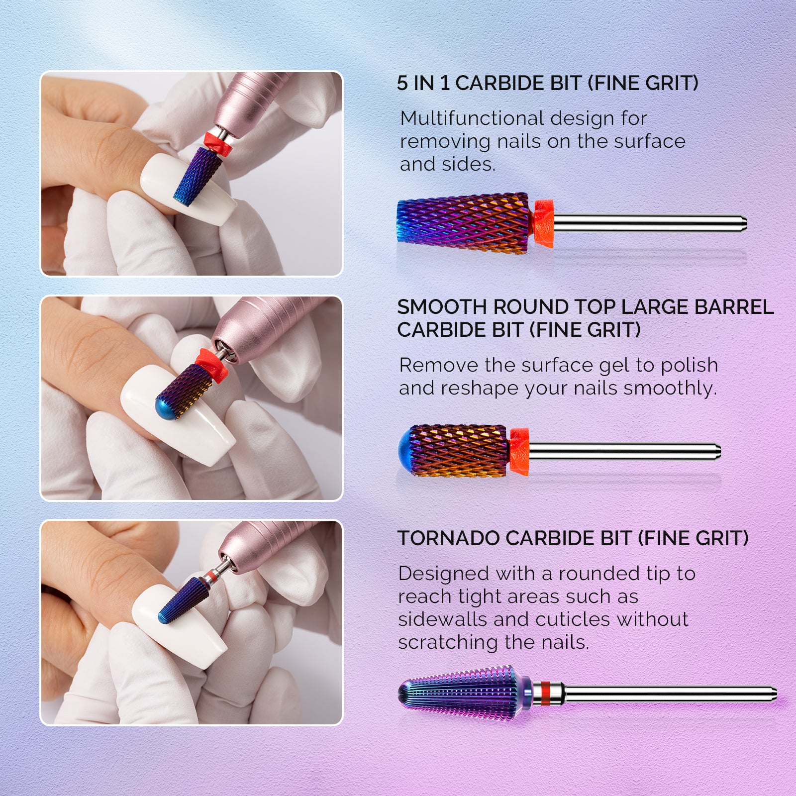 3Pcs Carbide Tungsten Nail Drill Bits Set for Electric Drills