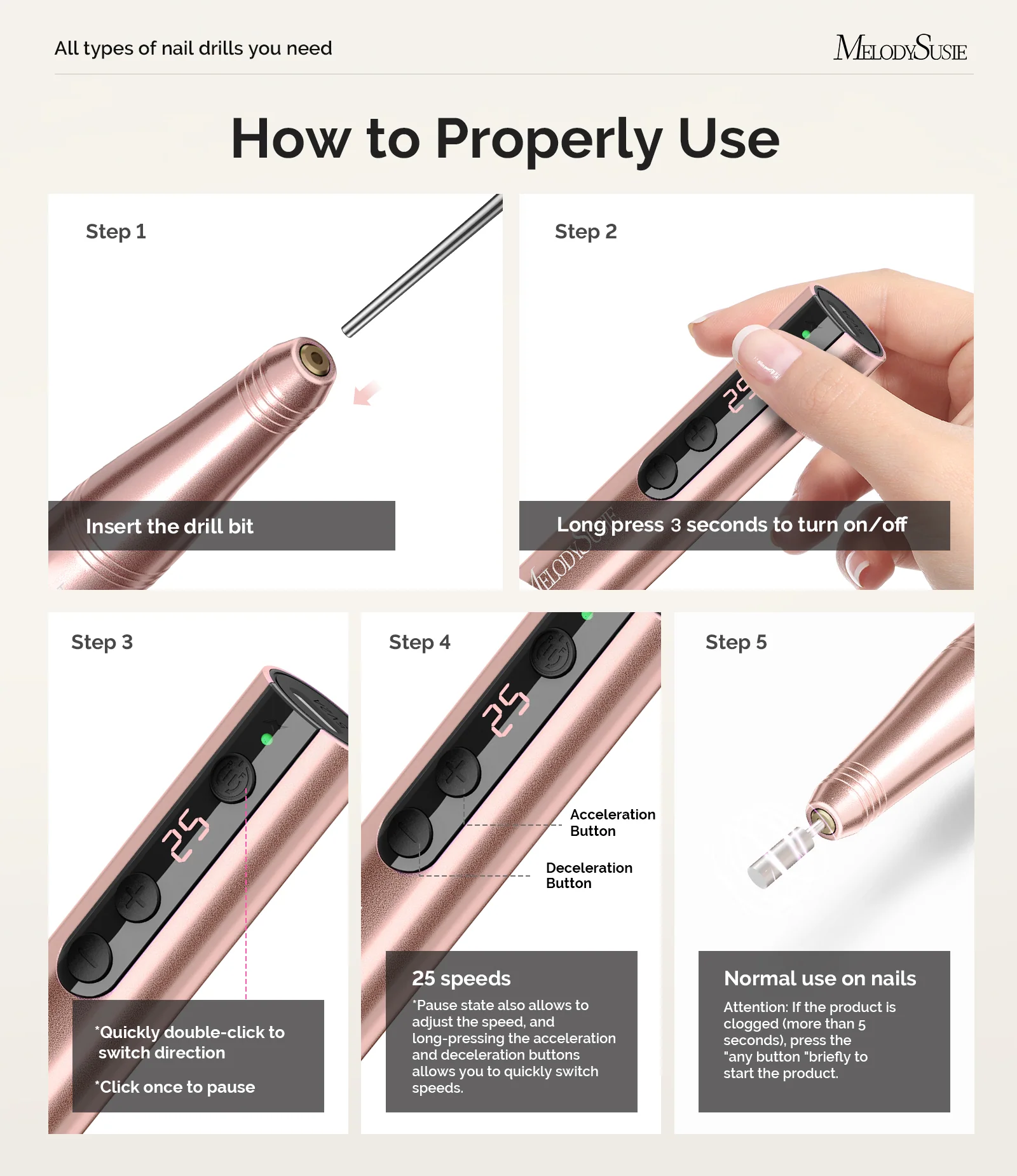 PC180F Pen-Shaped Rechargeable Nail Drill 25,000RPM - Gold