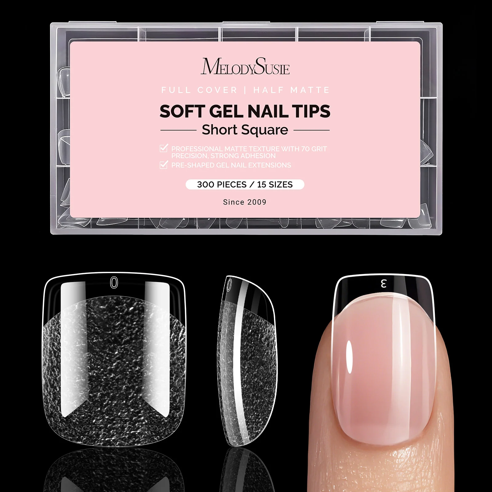 300Pcs Half Matte Clear Acrylic Full Cover Nail Tips